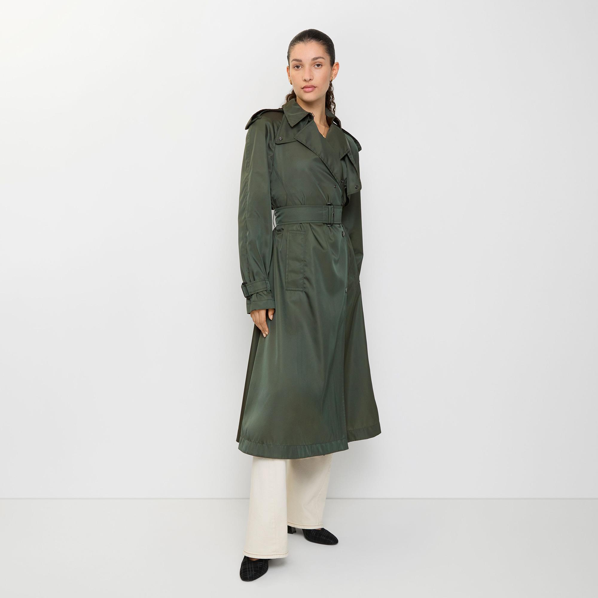 Burberry Long Nylon Hooded Kadın Yeşil Trençkot