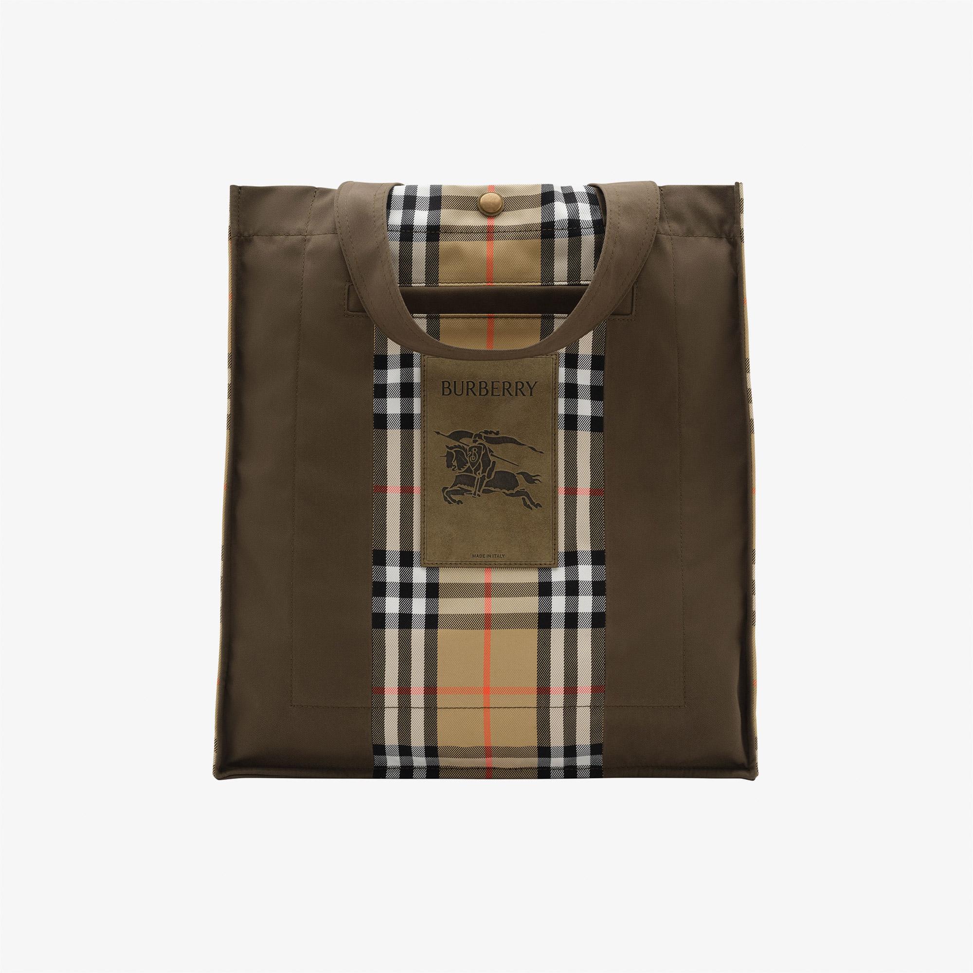 Burberry Check Trench Tote Erkek Haki Omuz Çantası