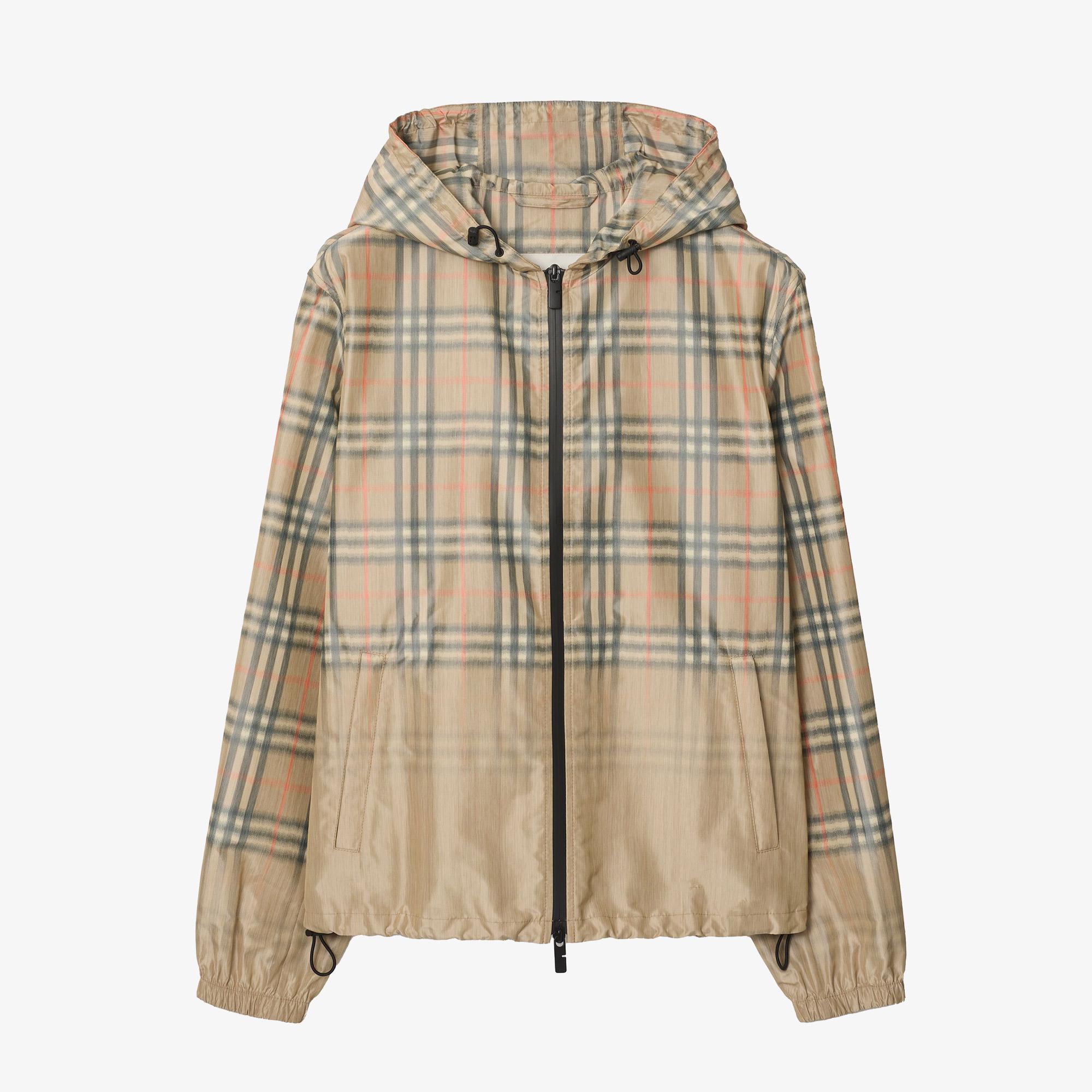 Burberry Gradient Check Hooded Erkek Bej Mont
