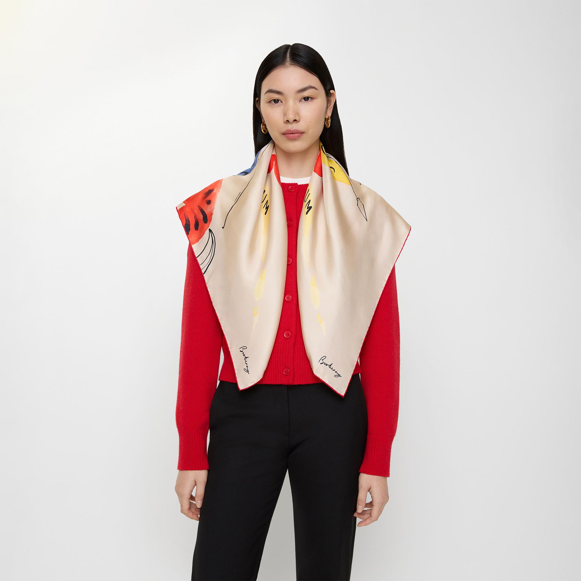 Burberry Watercolour Ekd Silk Kadın Beyaz Eşarp