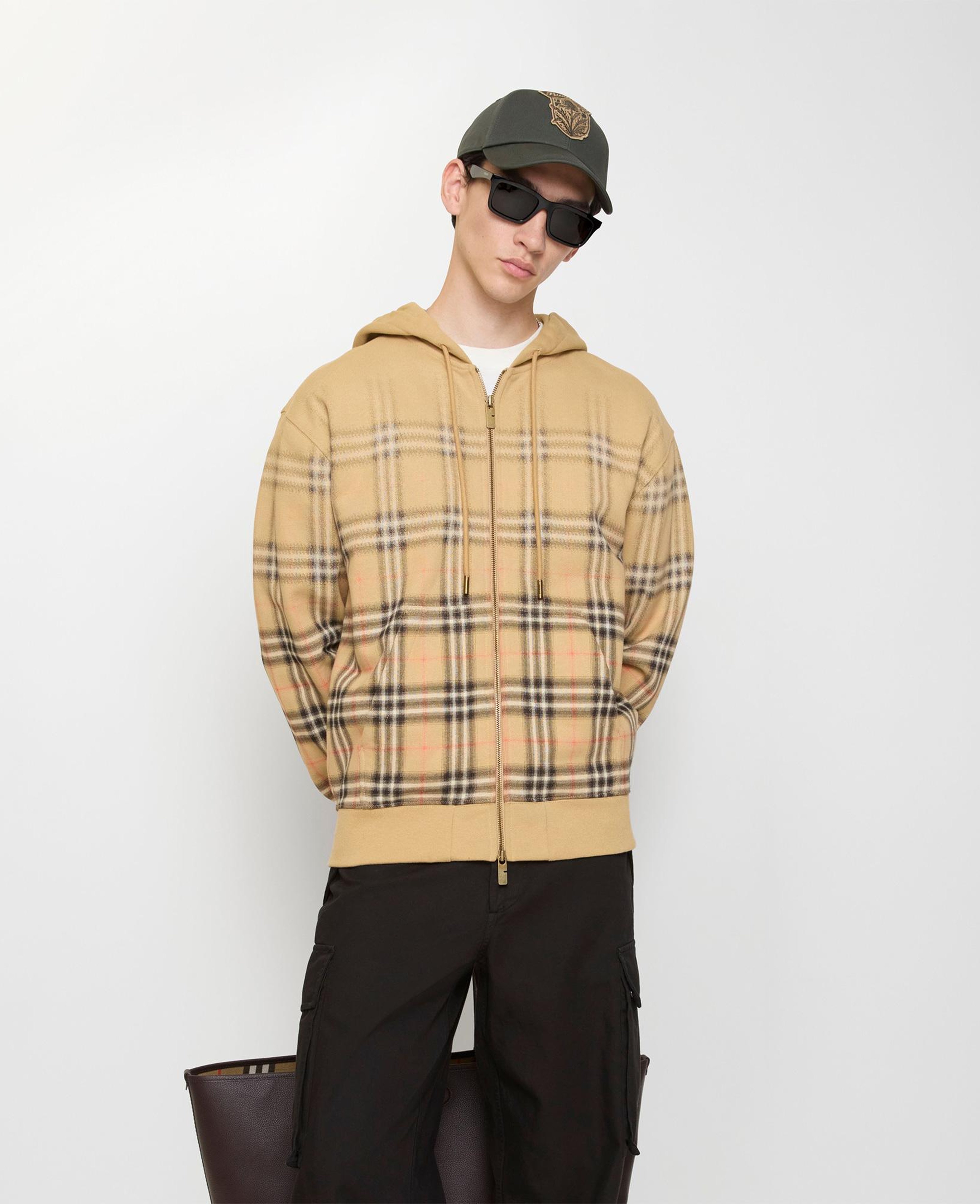 Burberry Gradient Check Cotton Zip Erkek Bej Hoodie