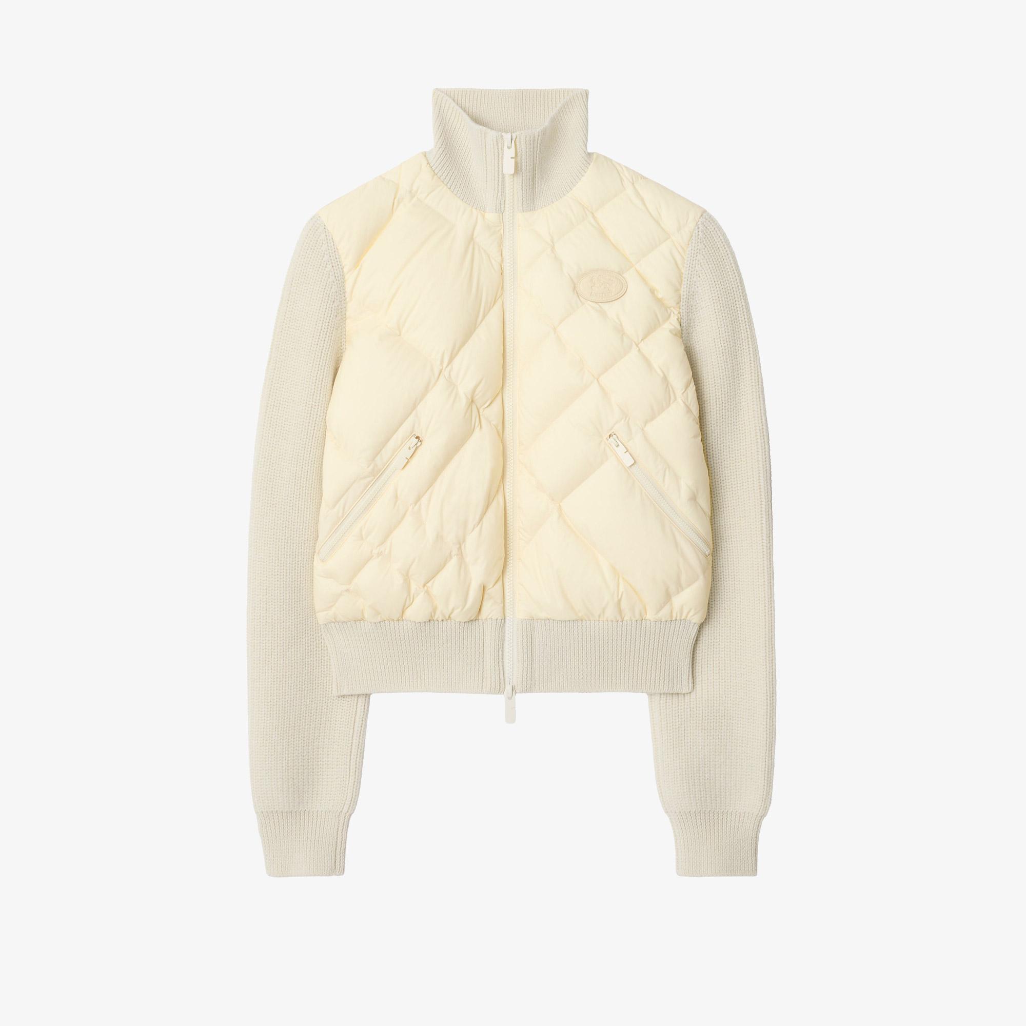 Burberry Check-Stitch Nylon And Wool Kadın Beyaz Mont