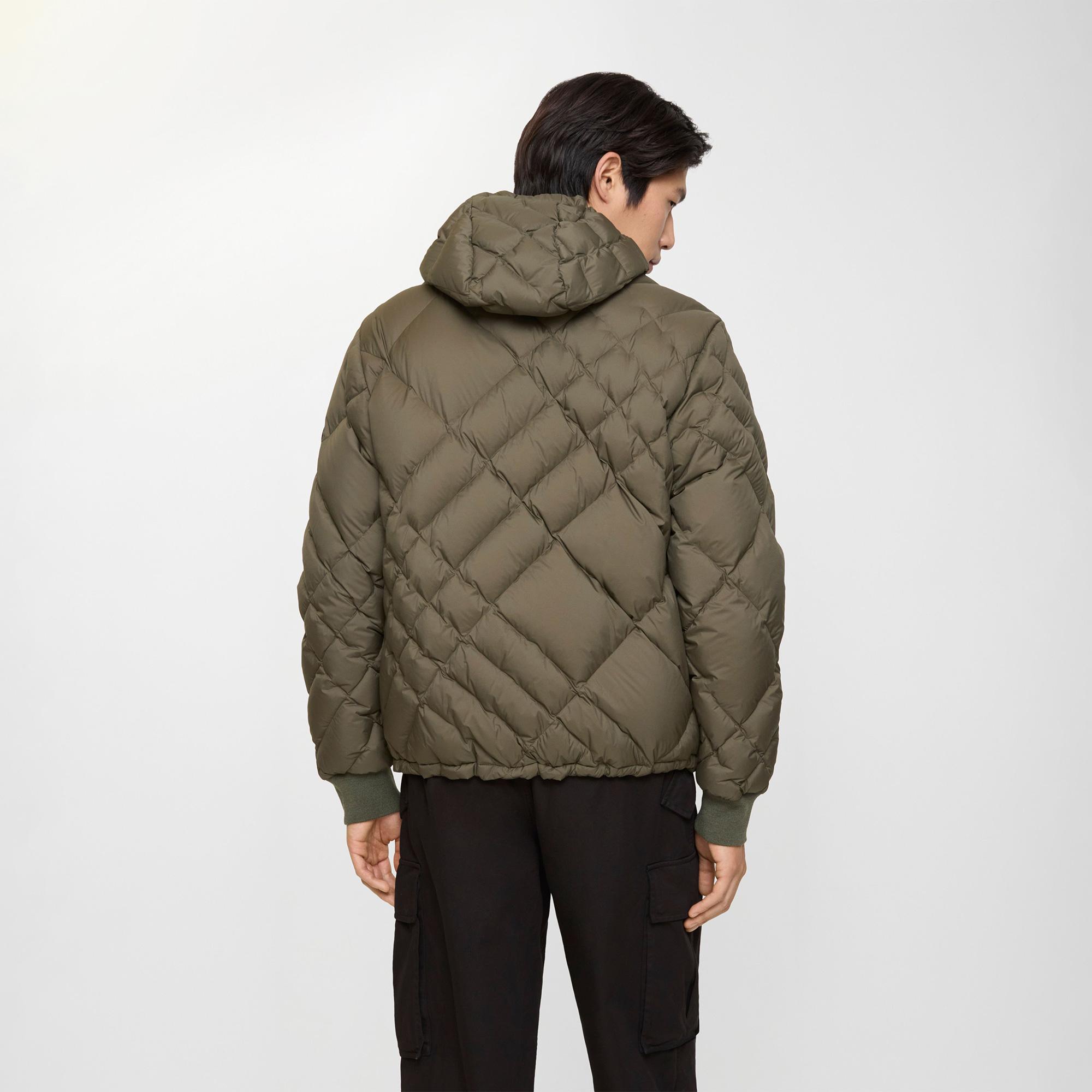Burberry Check-Stitch Nylon Doversgreen Puffer Erkek Haki Mont