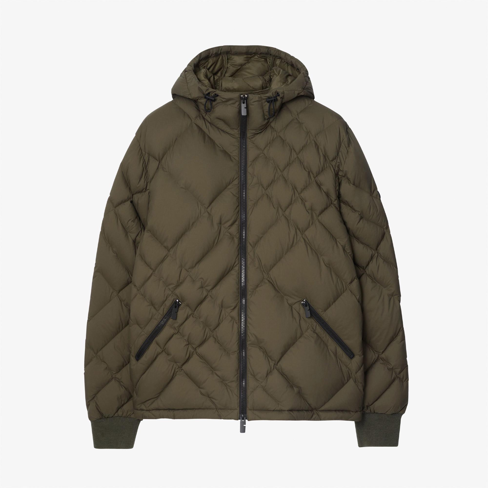 Burberry Check-Stitch Nylon Doversgreen Puffer Erkek Haki Mont