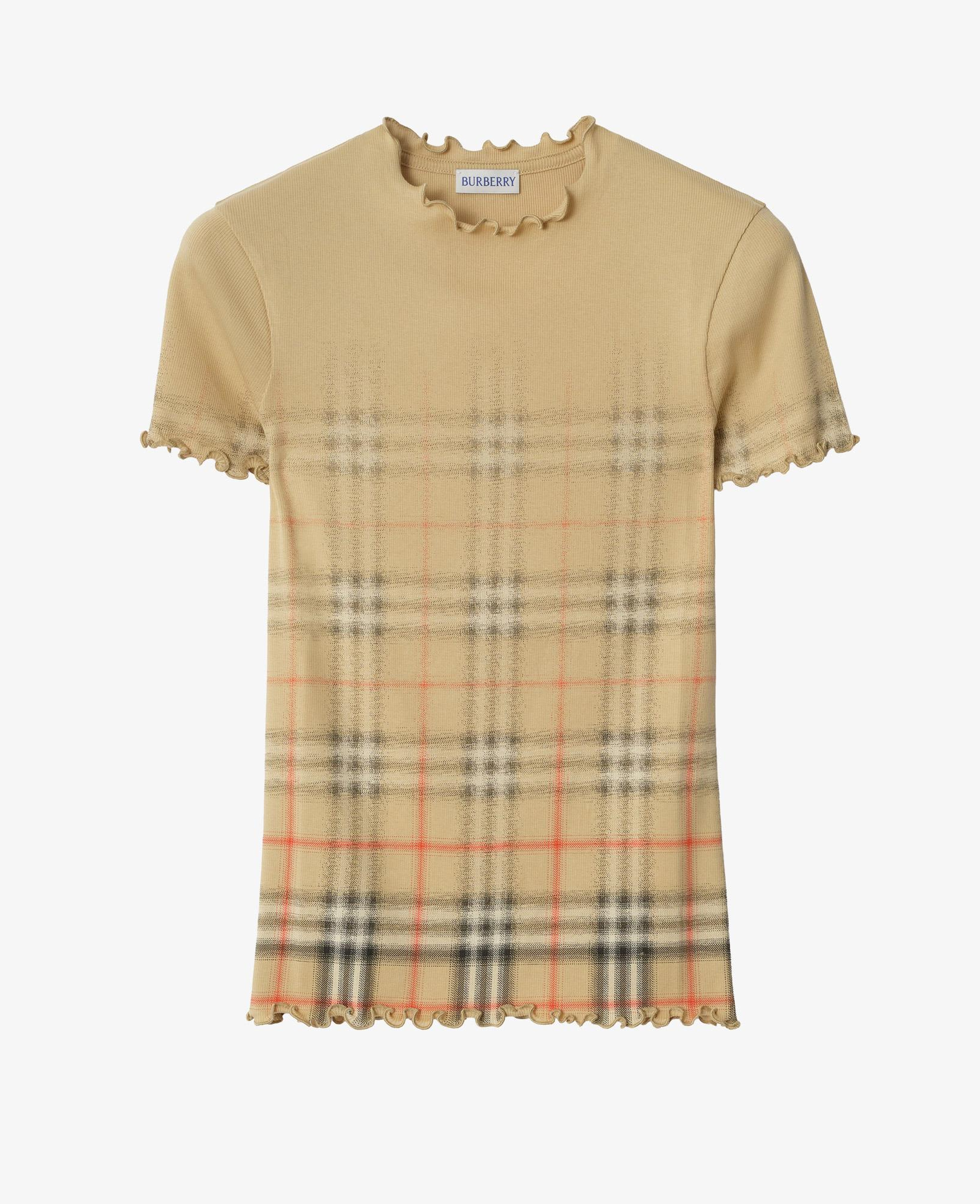Burberry Gradient Check Stretch Cotton Kadın Bej T-Shirt