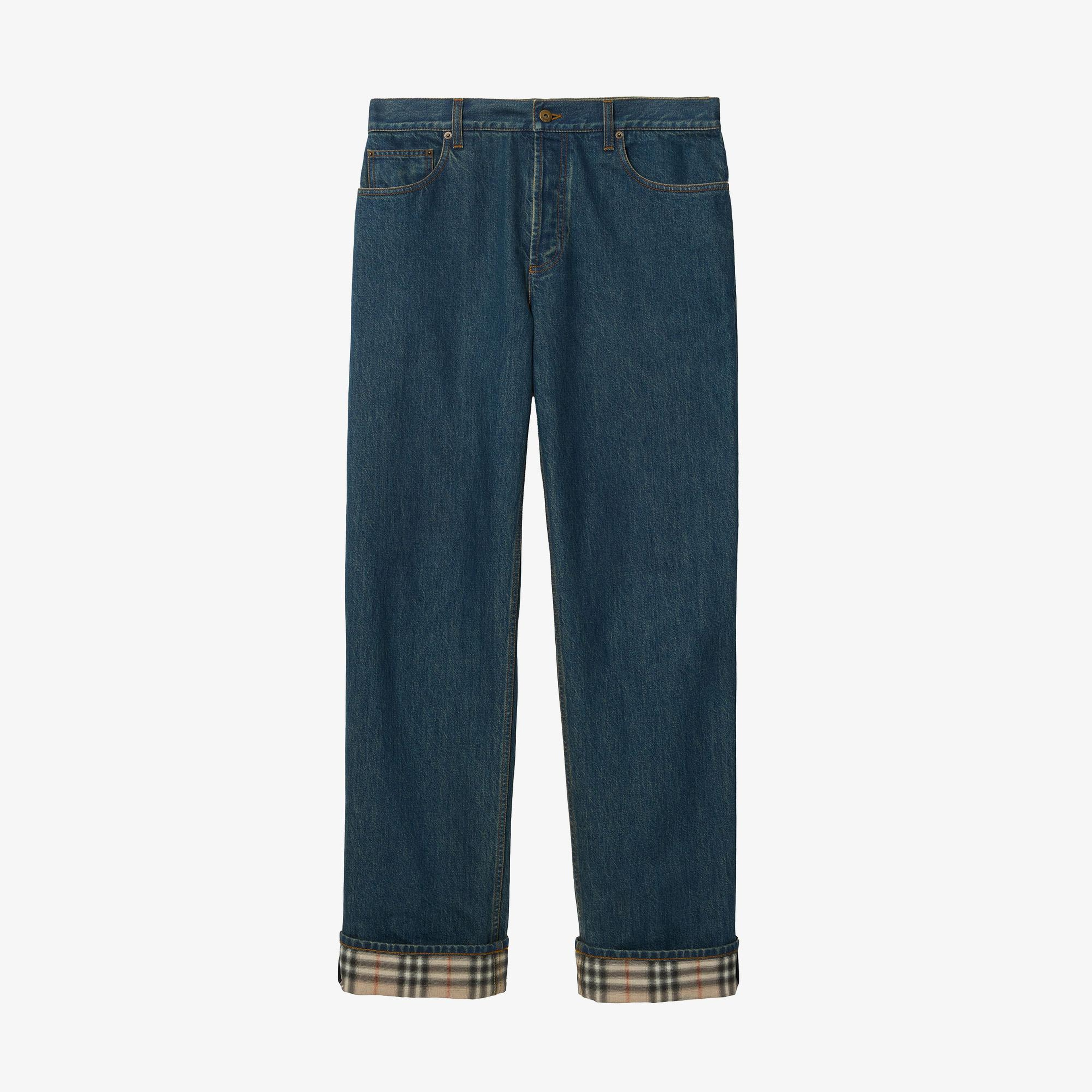 Burberry Straight Check Turn-Up Erkek Lacivert Jean