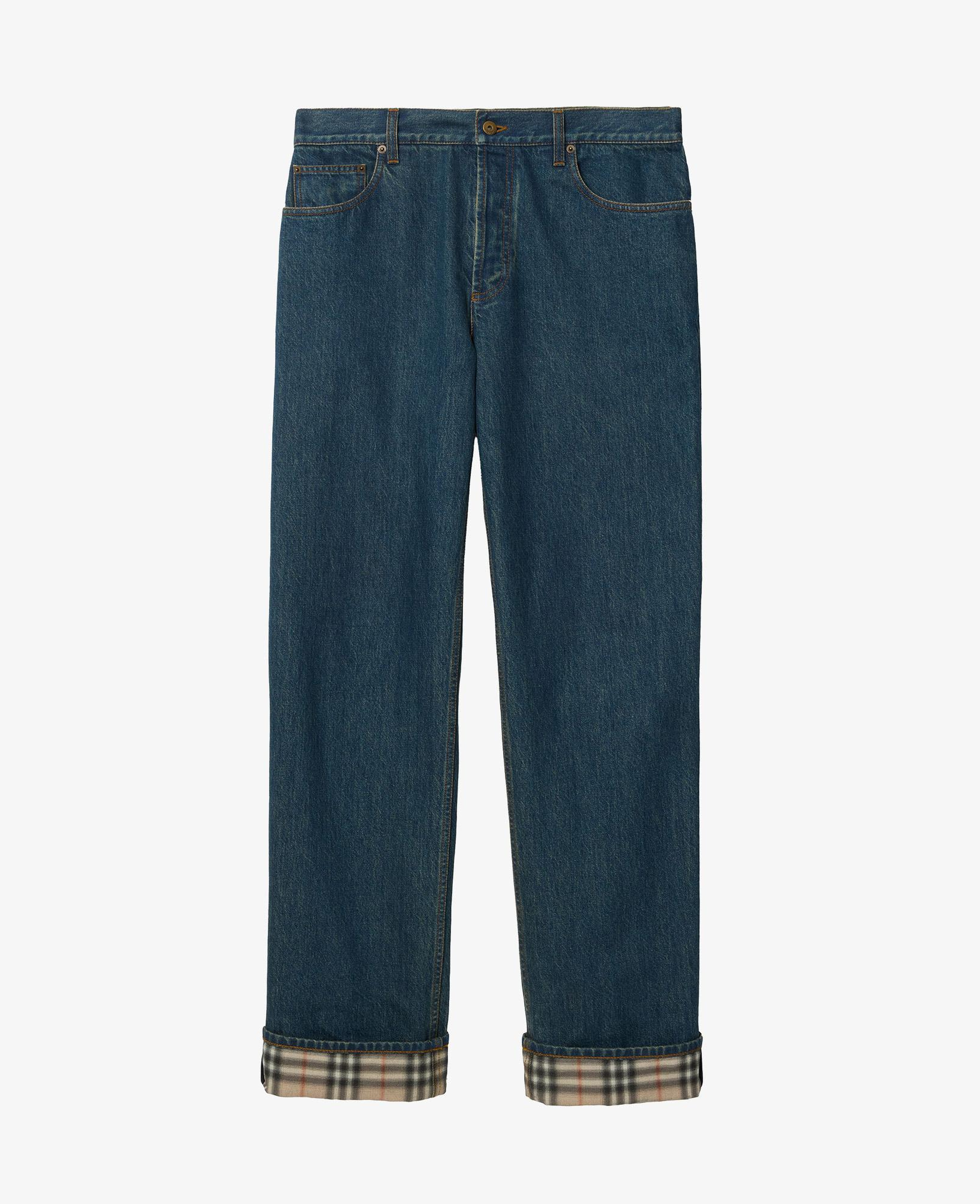 Burberry Straight Check Turn-Up Erkek Lacivert Jean