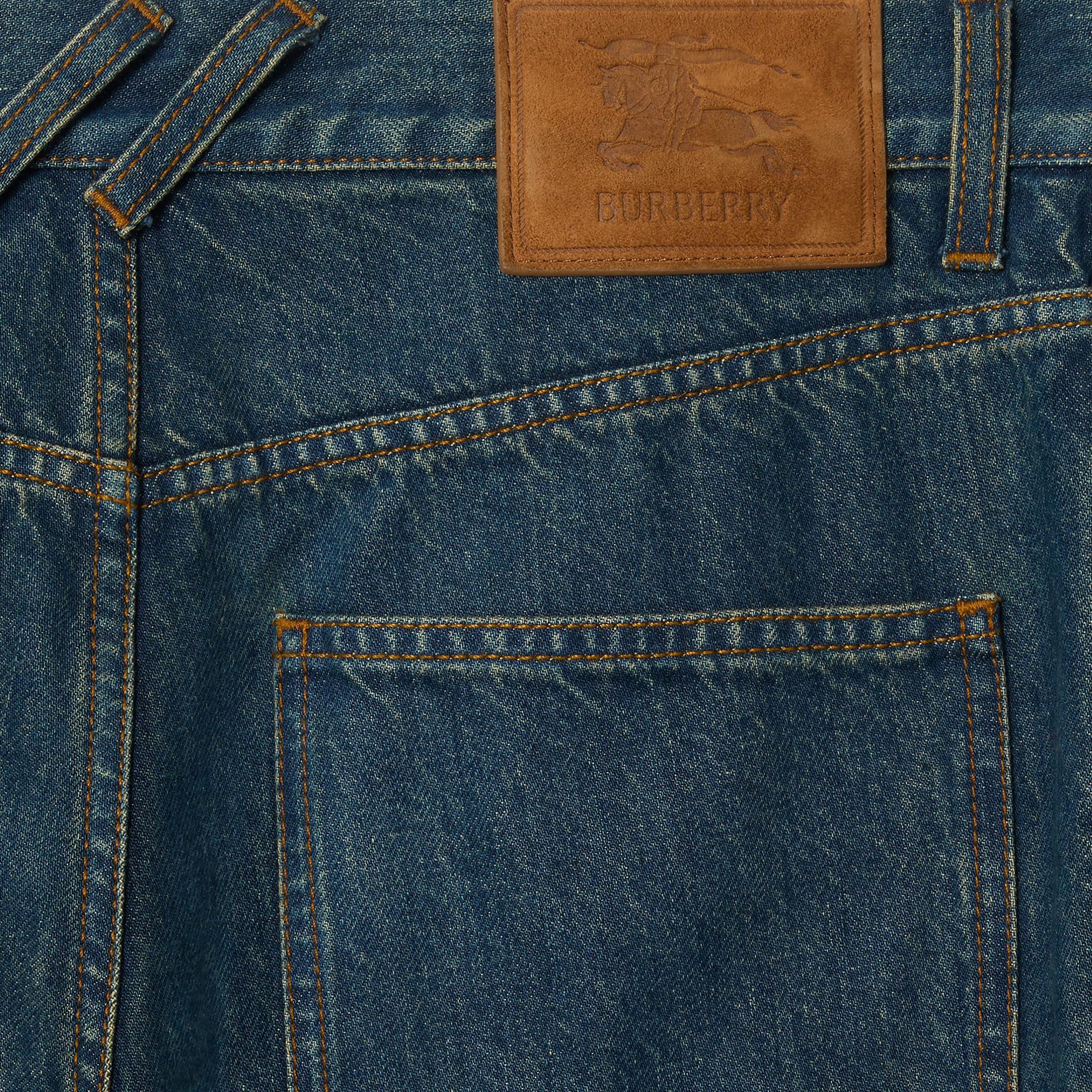 Burberry Straight Check Turn-Up Erkek Lacivert Jean