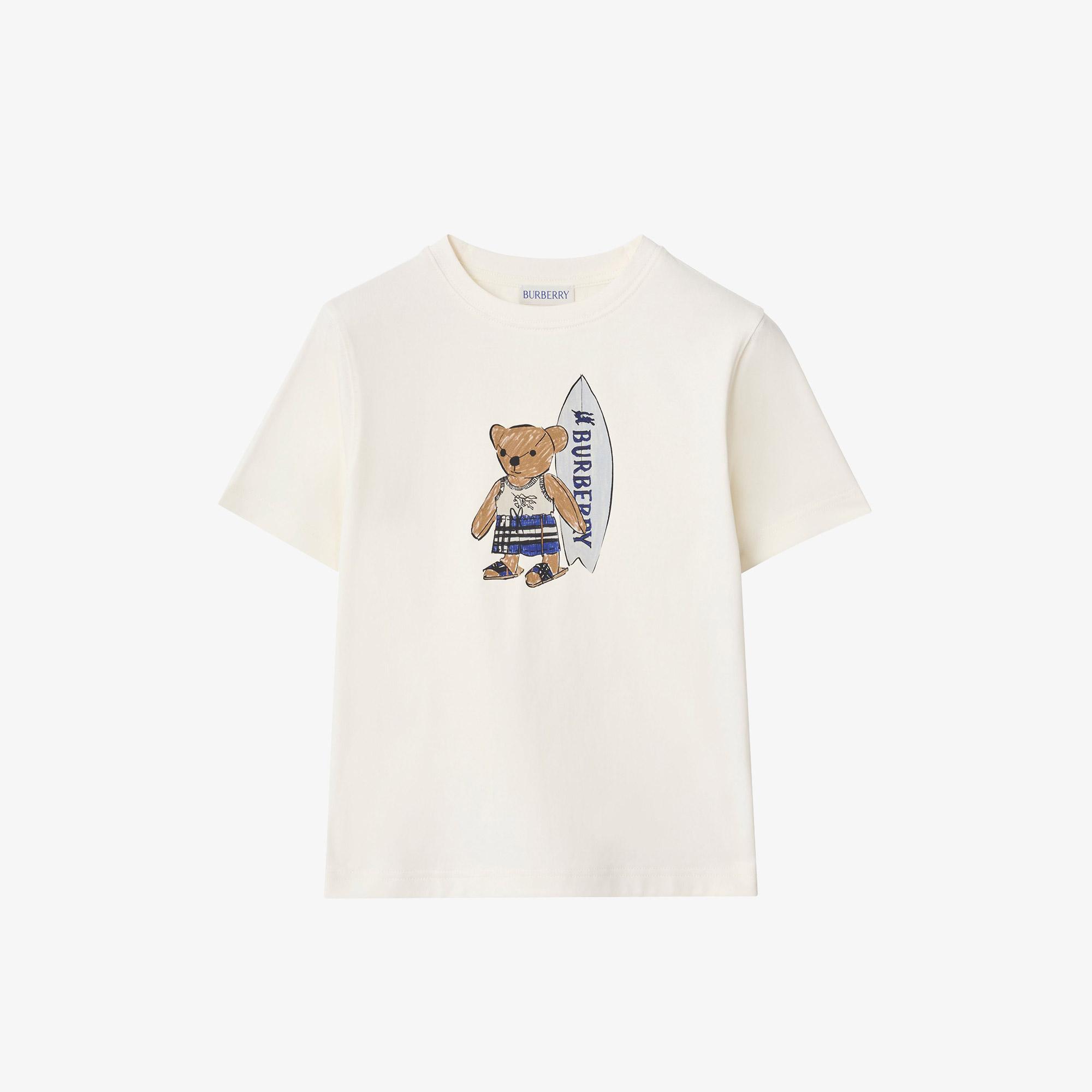 Burberry Surfer Bear Cotton Çocuk Beyaz T-Shirt