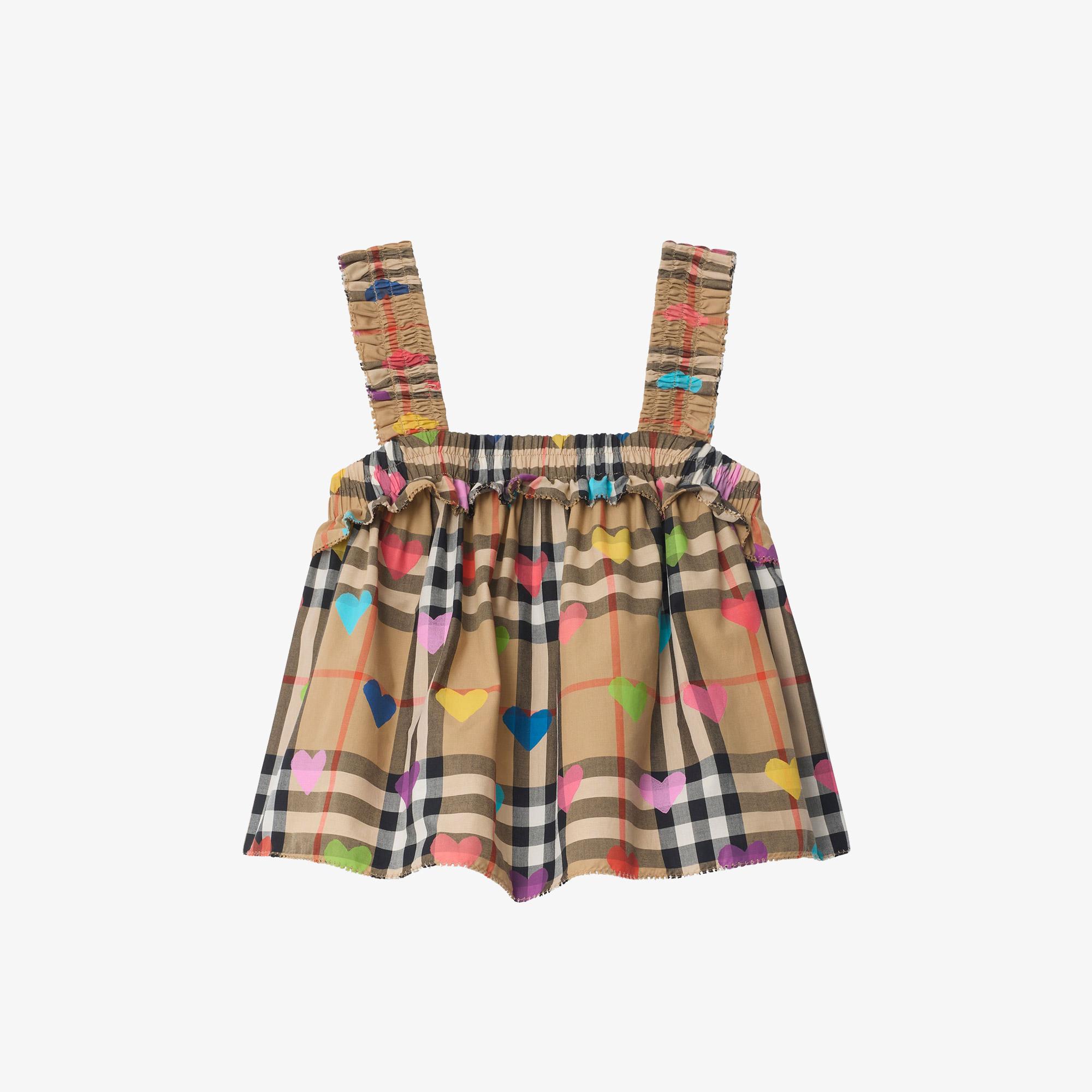 Burberry Heart Check Cotton Çocuk Bej T-Shirt