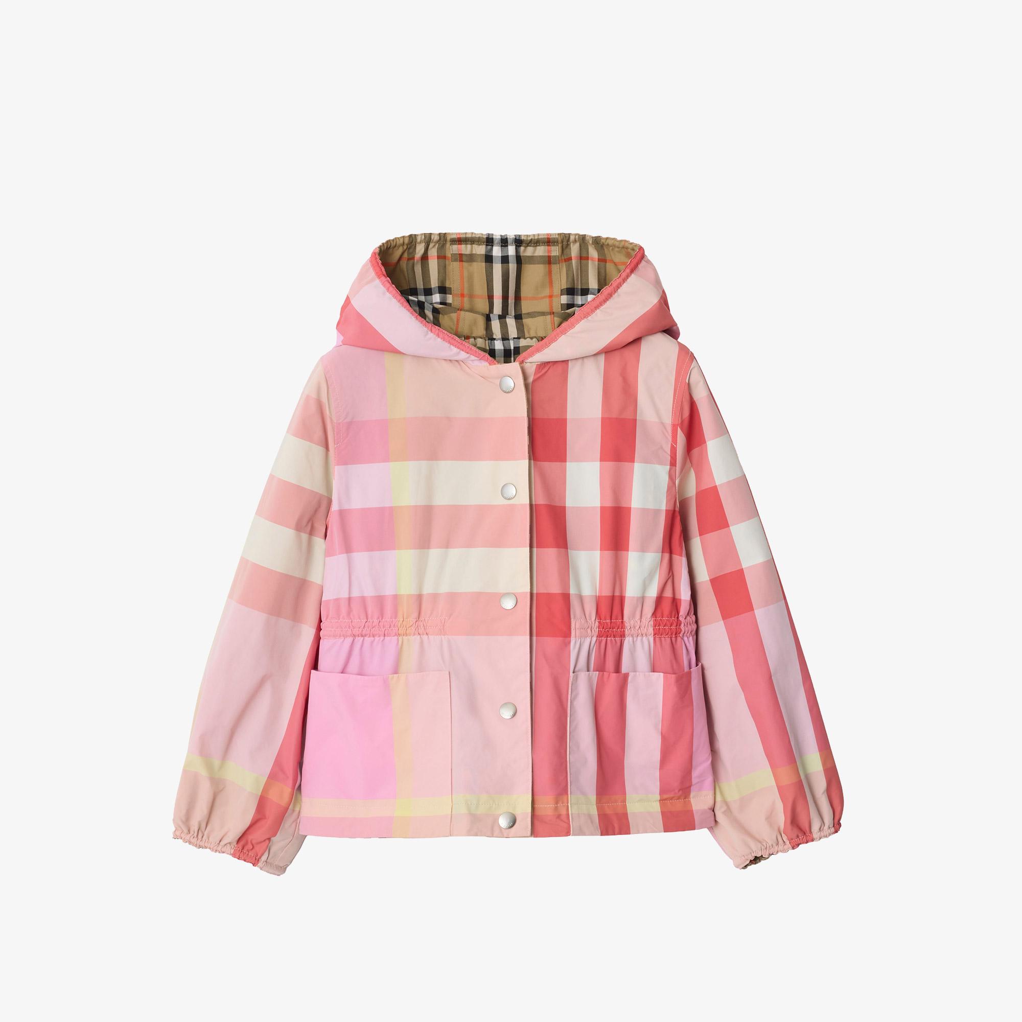 Burberry Reversible Check Nylon Hooded Çocuk Pembe Mont