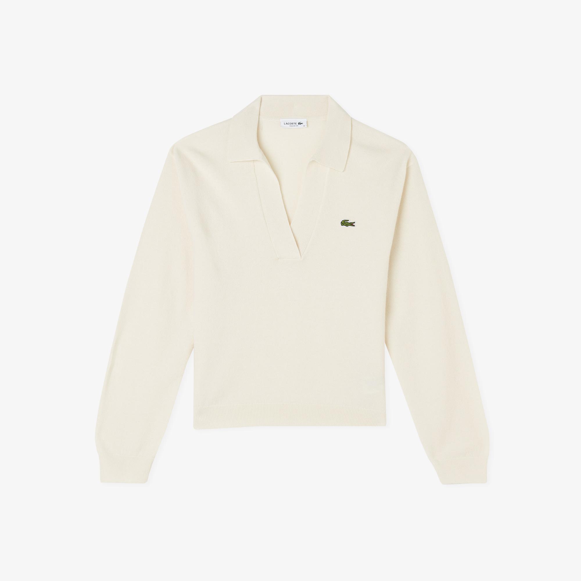 Lacoste Kadın Classic Fit Polo Yaka Krem Kazak