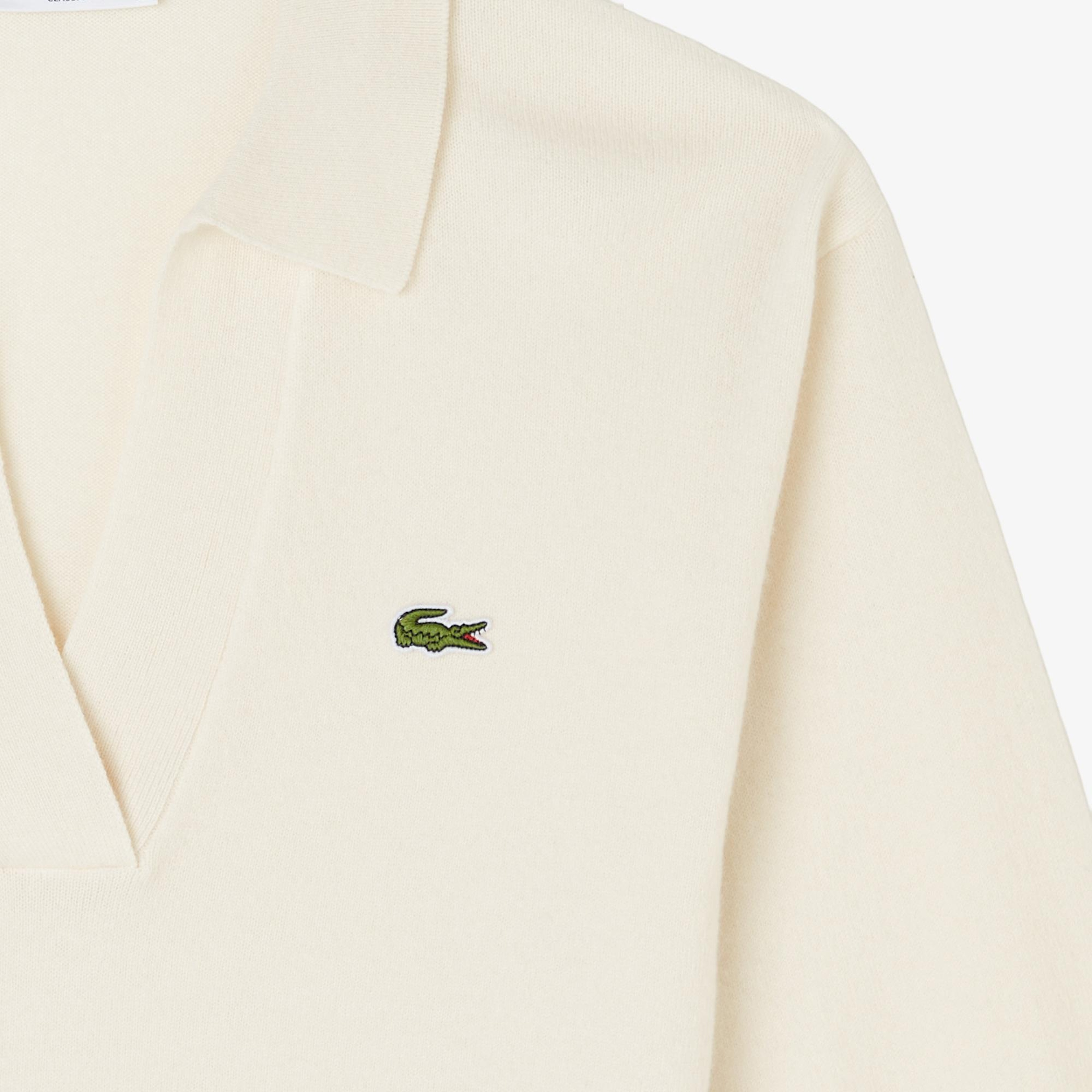 Lacoste Kadın Classic Fit Polo Yaka Krem Kazak