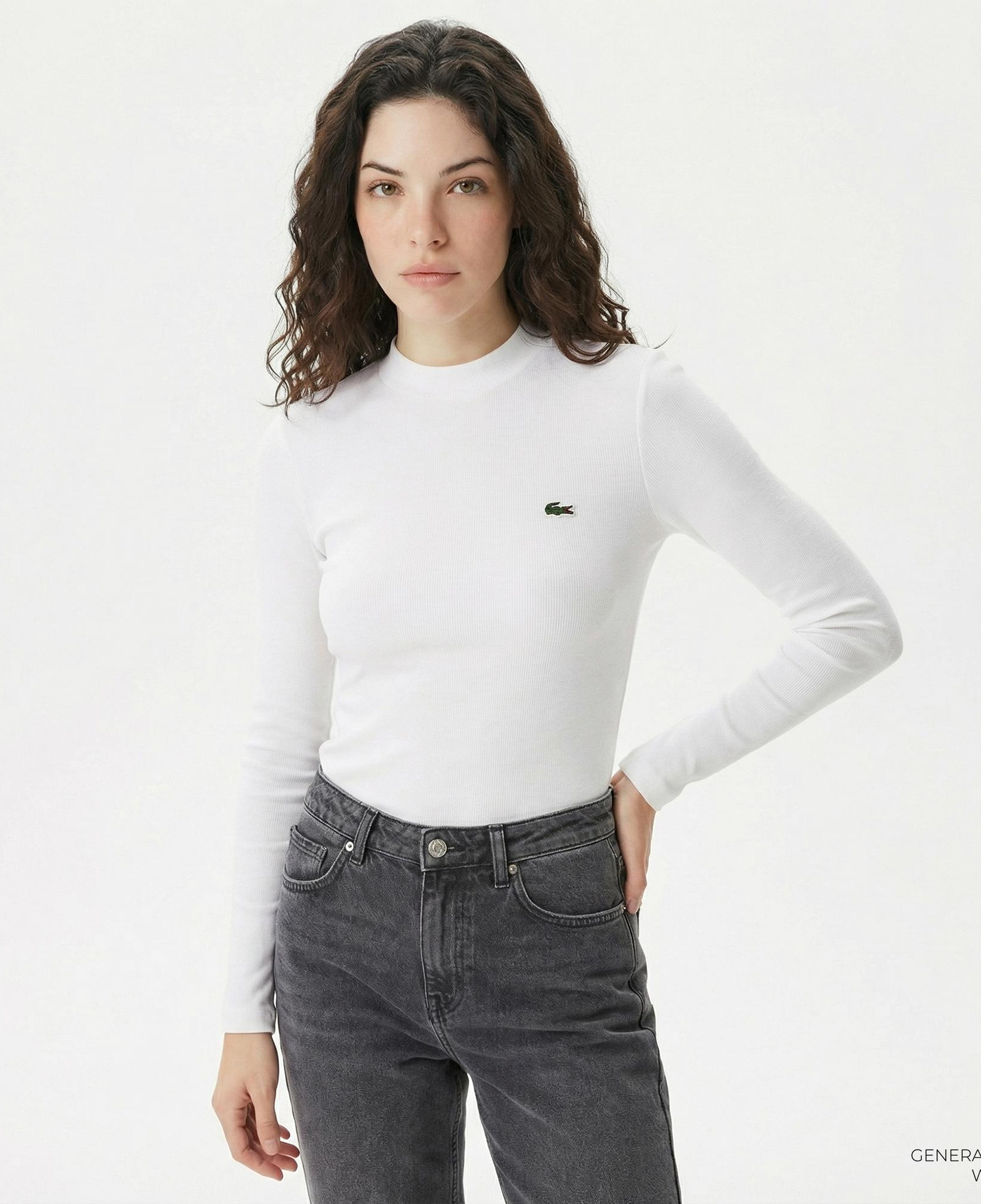 Lacoste Kadın Slim Fit Uzun Kollu Bisiklet Yaka Beyaz T-Shirt