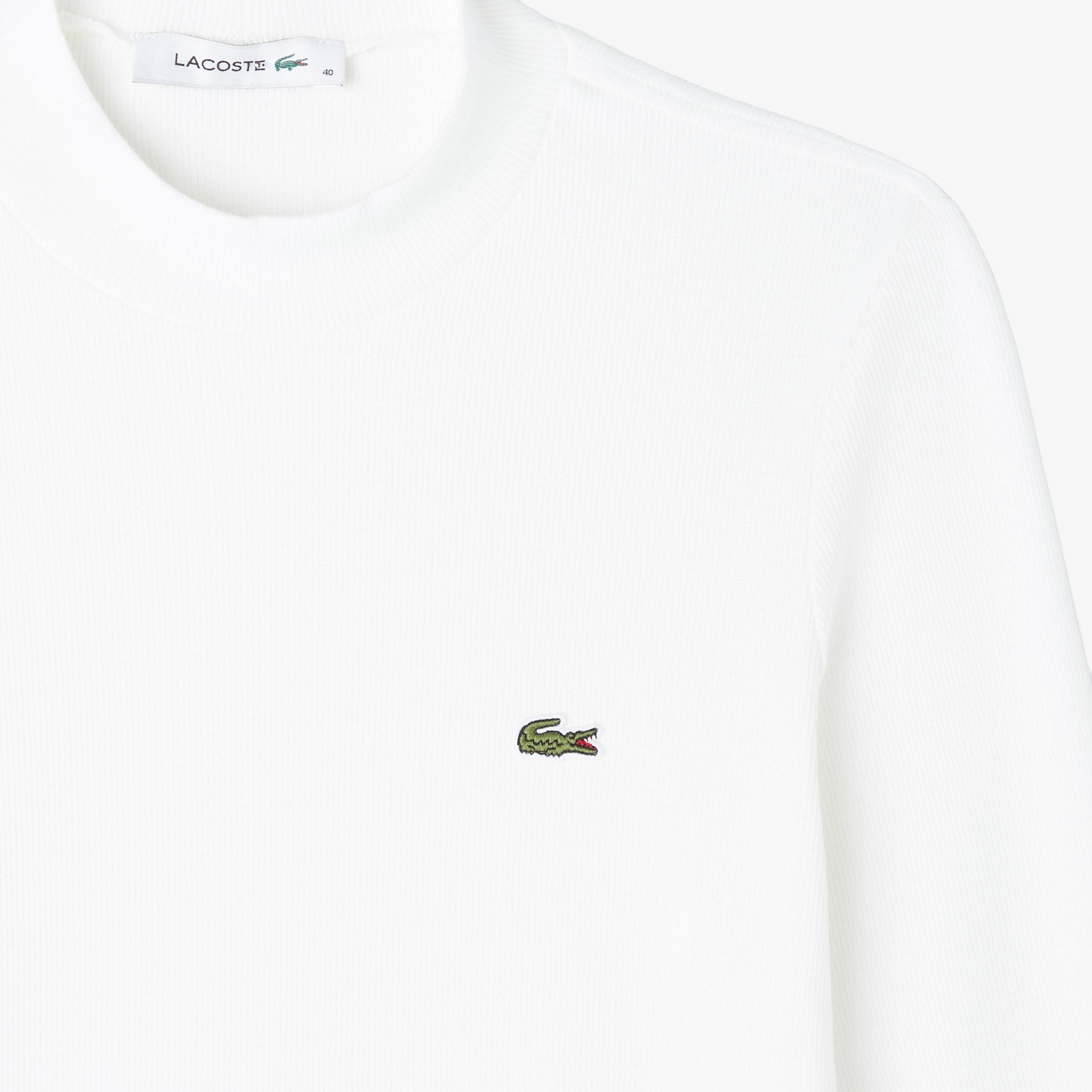 Lacoste Kadın Slim Fit Uzun Kollu Bisiklet Yaka Beyaz T-Shirt