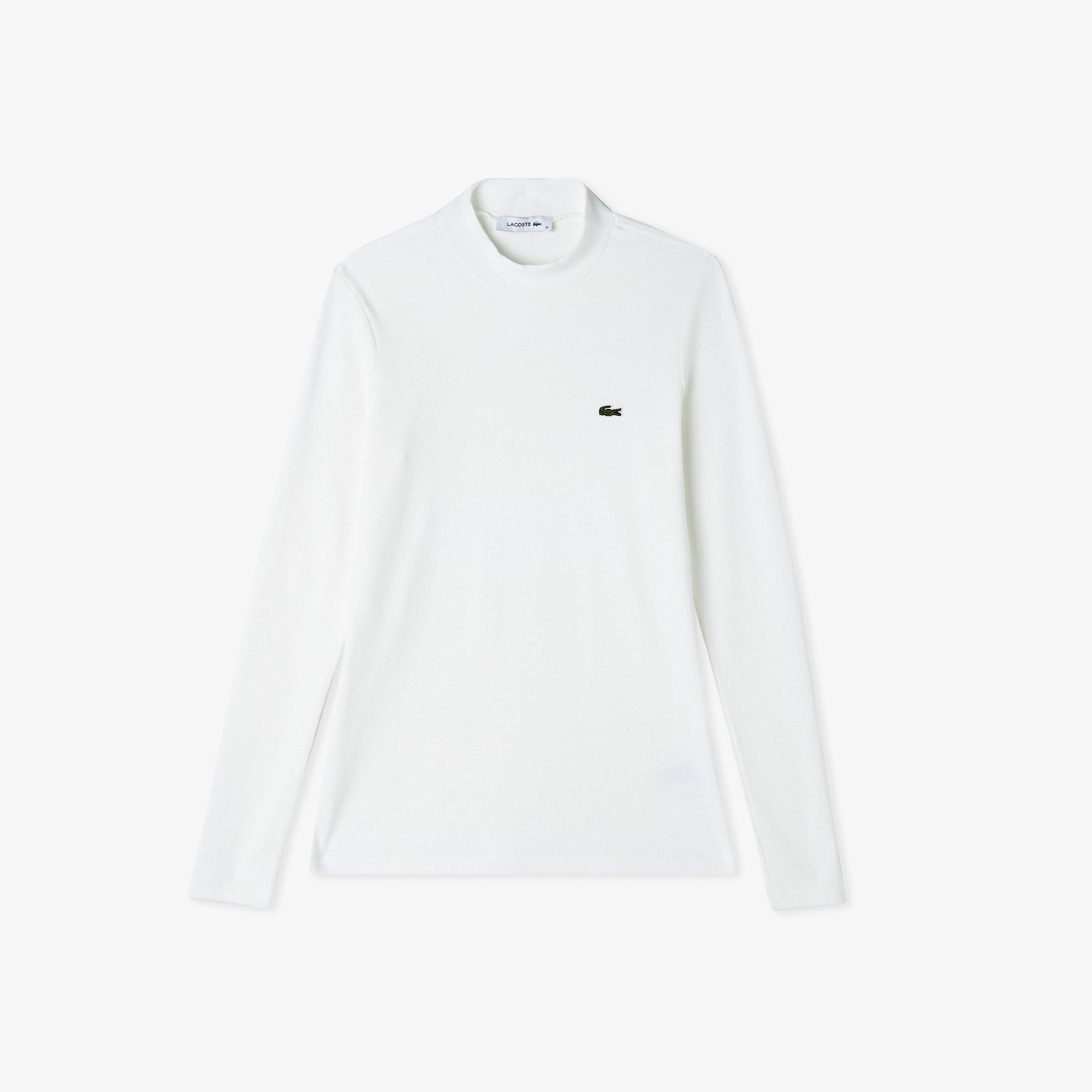 Lacoste Kadın Slim Fit Uzun Kollu Bisiklet Yaka Beyaz T-Shirt