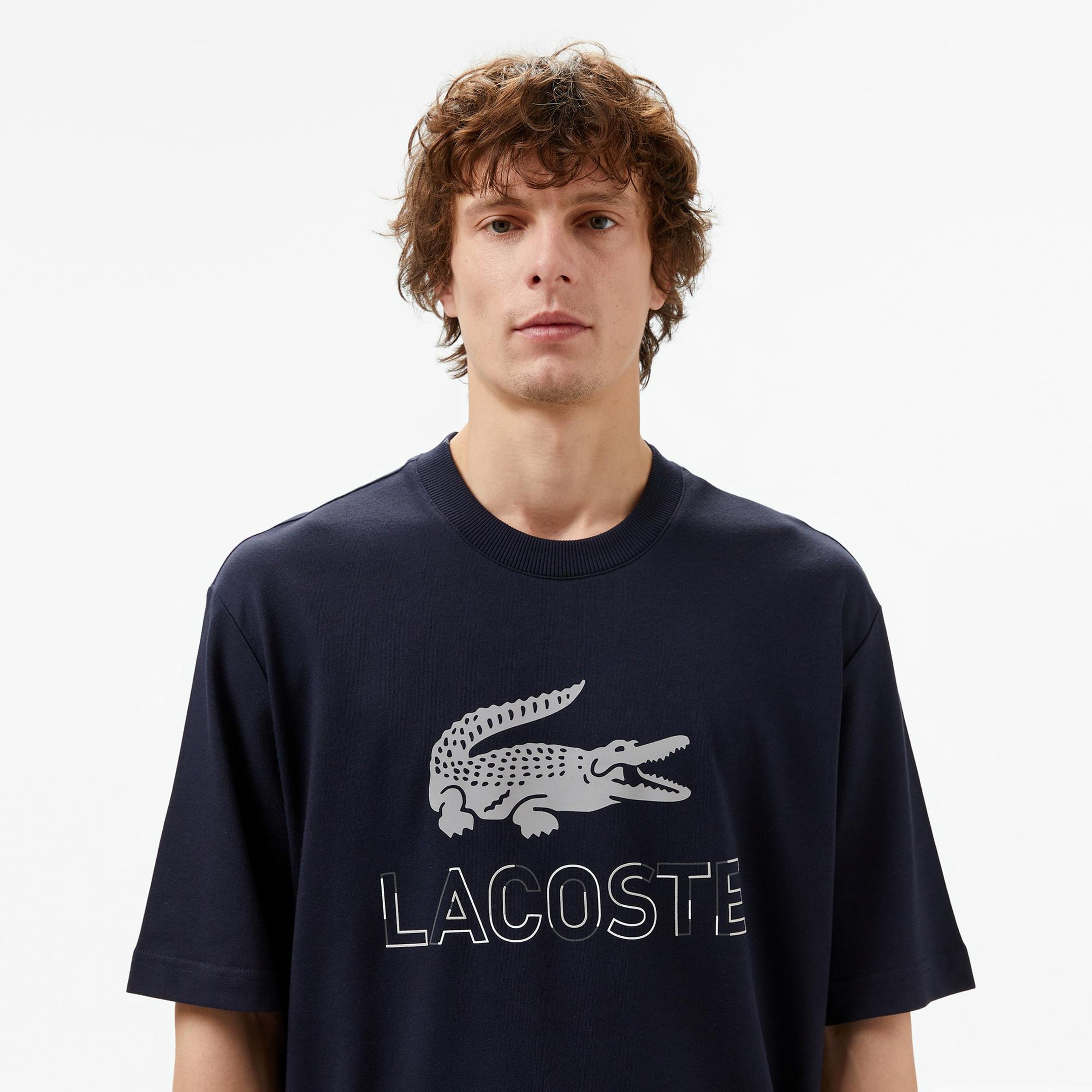 Lacoste Erkek Regular Fit Bisiklet Yaka Baskılı Lacivert T-Shirt