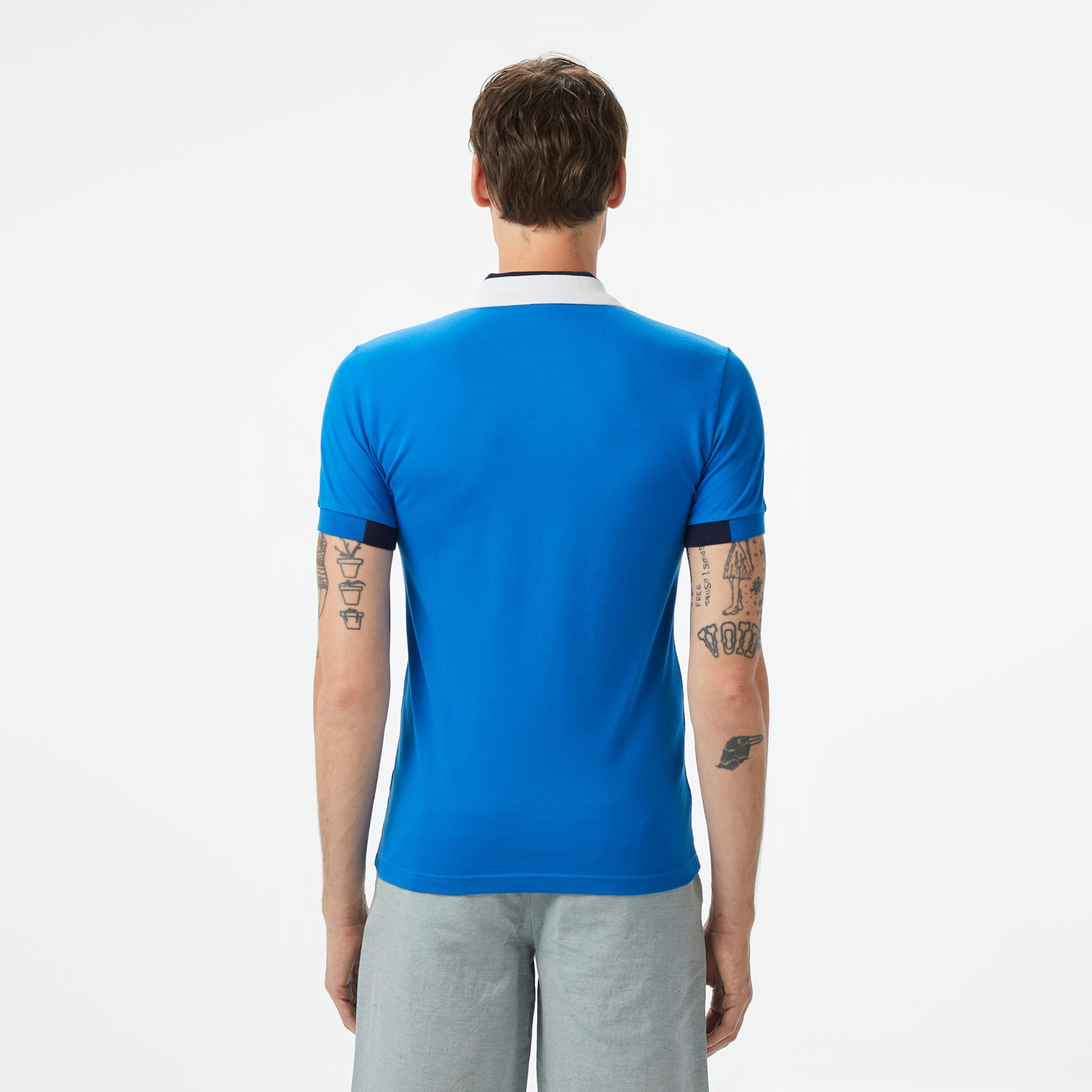 Lacoste Erkek Regular Fit Yarım Fermuarlı Baskılı Mavi Polo