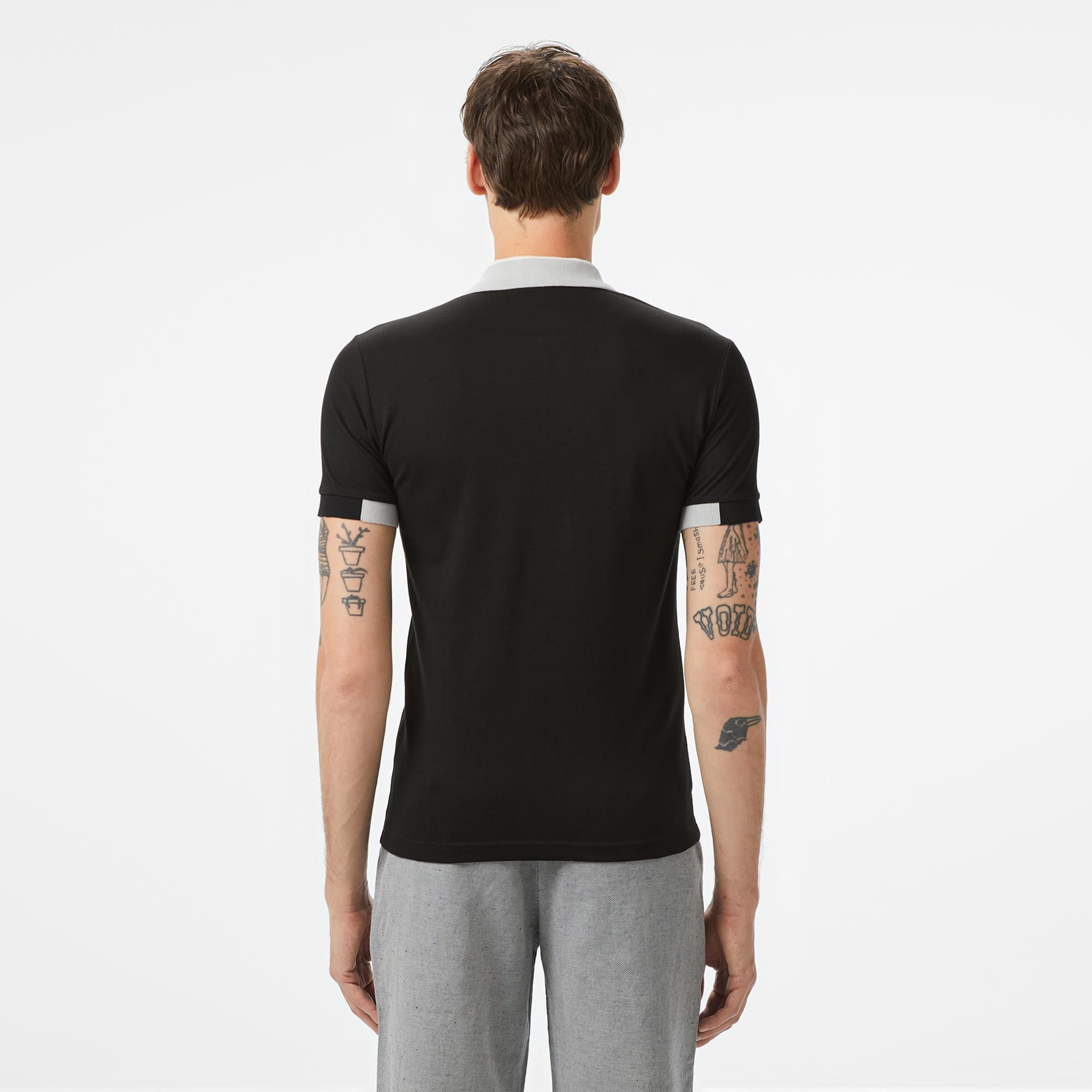 Lacoste Erkek Regular Fit Yarım Fermuarlı Baskılı Siyah Polo