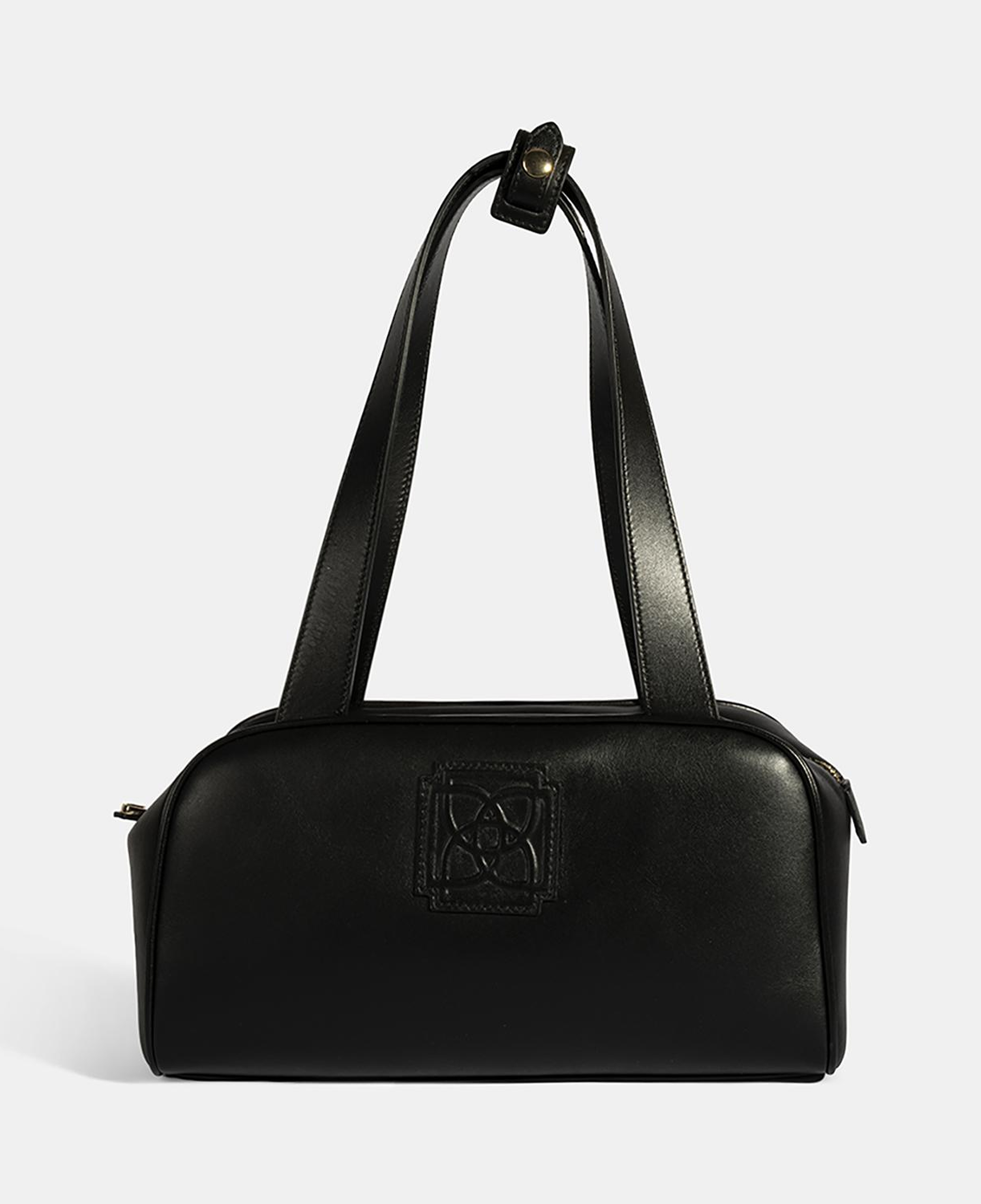 Kadın Siyah Monogram Logolu Deri Omuz Çantası