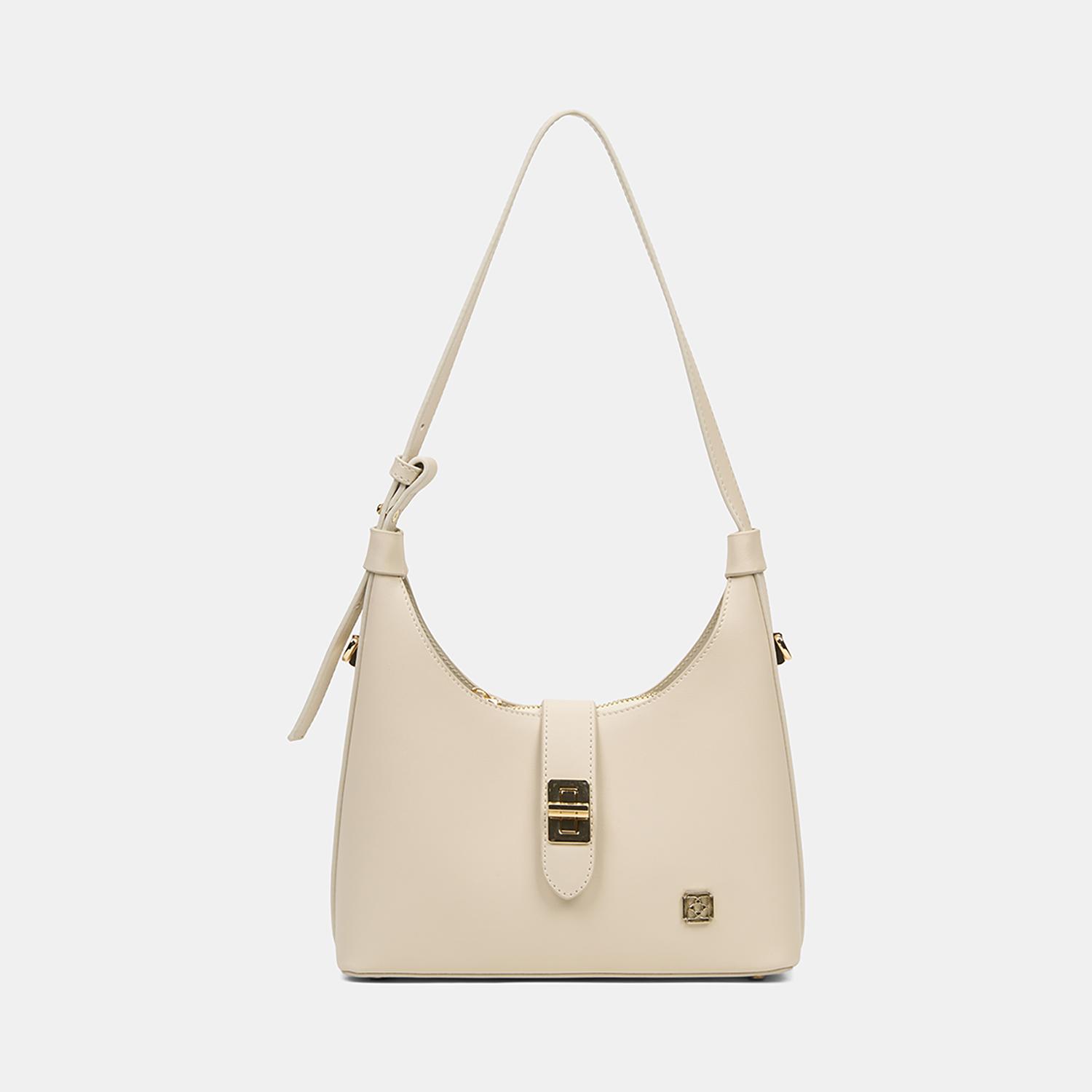 Kadın Ekru Gold Kilit Detaylı Omuz Çantası