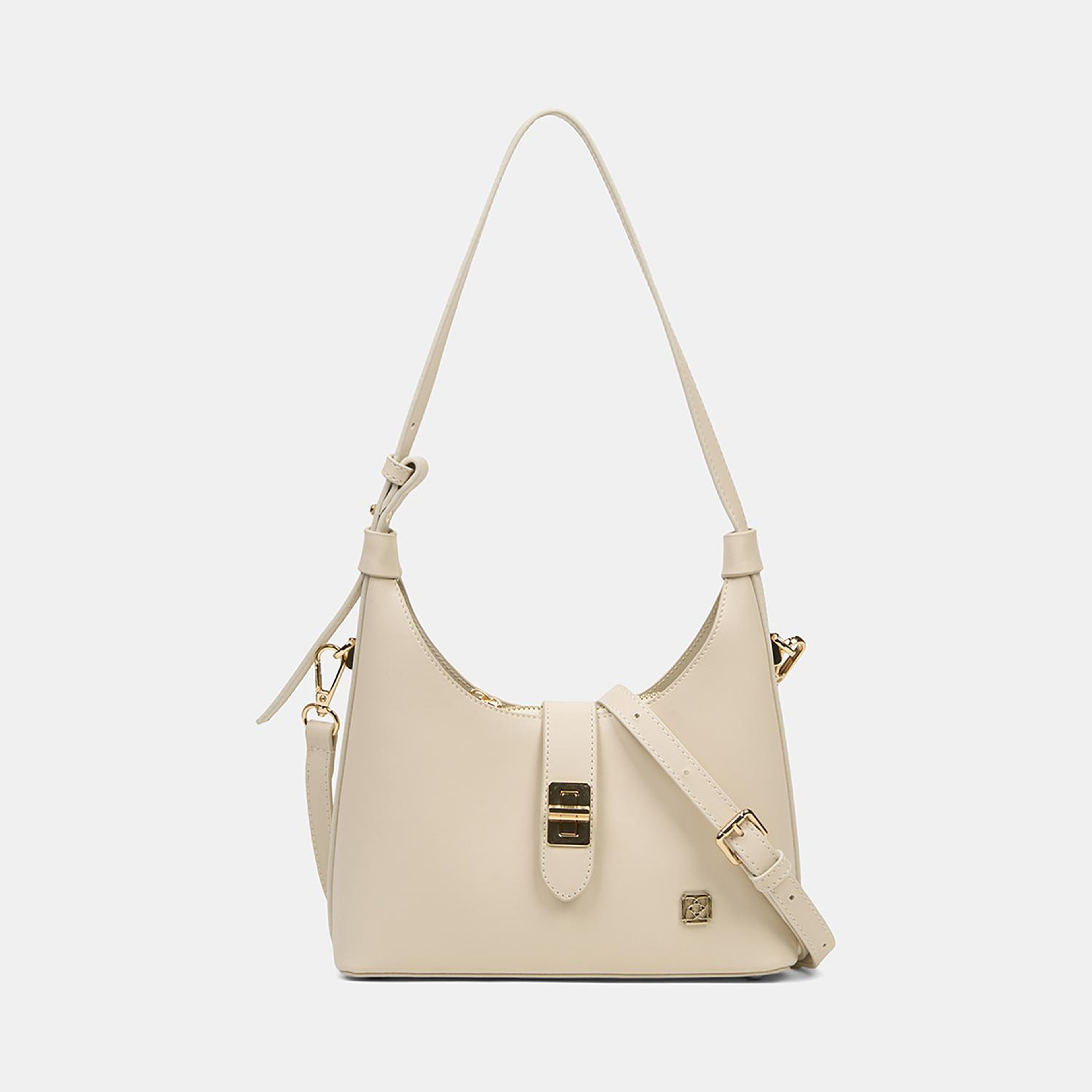 Kadın Ekru Gold Kilit Detaylı Omuz Çantası