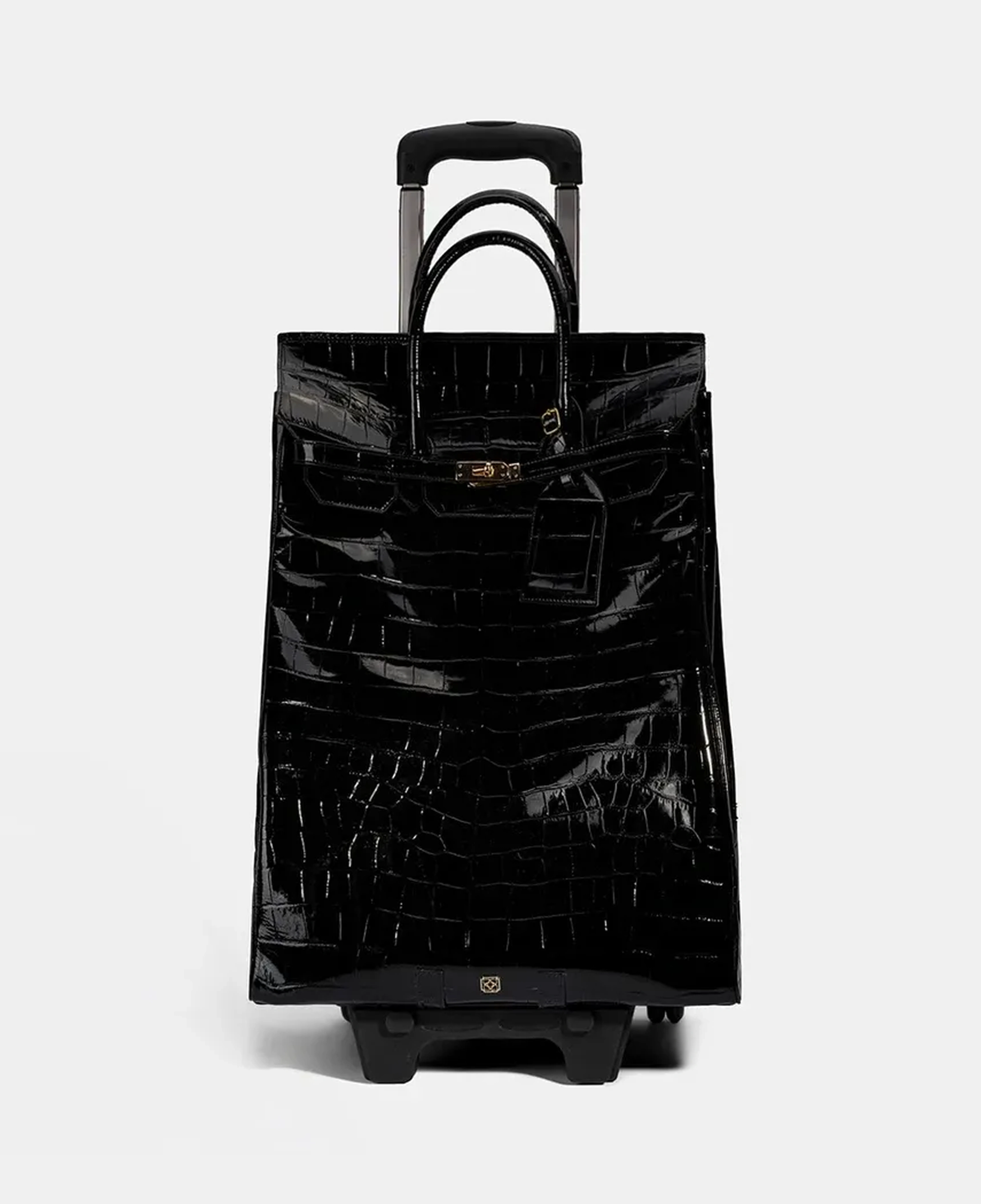 Siyah Kroko Baskılı Rugan Deri Kabin Valiz