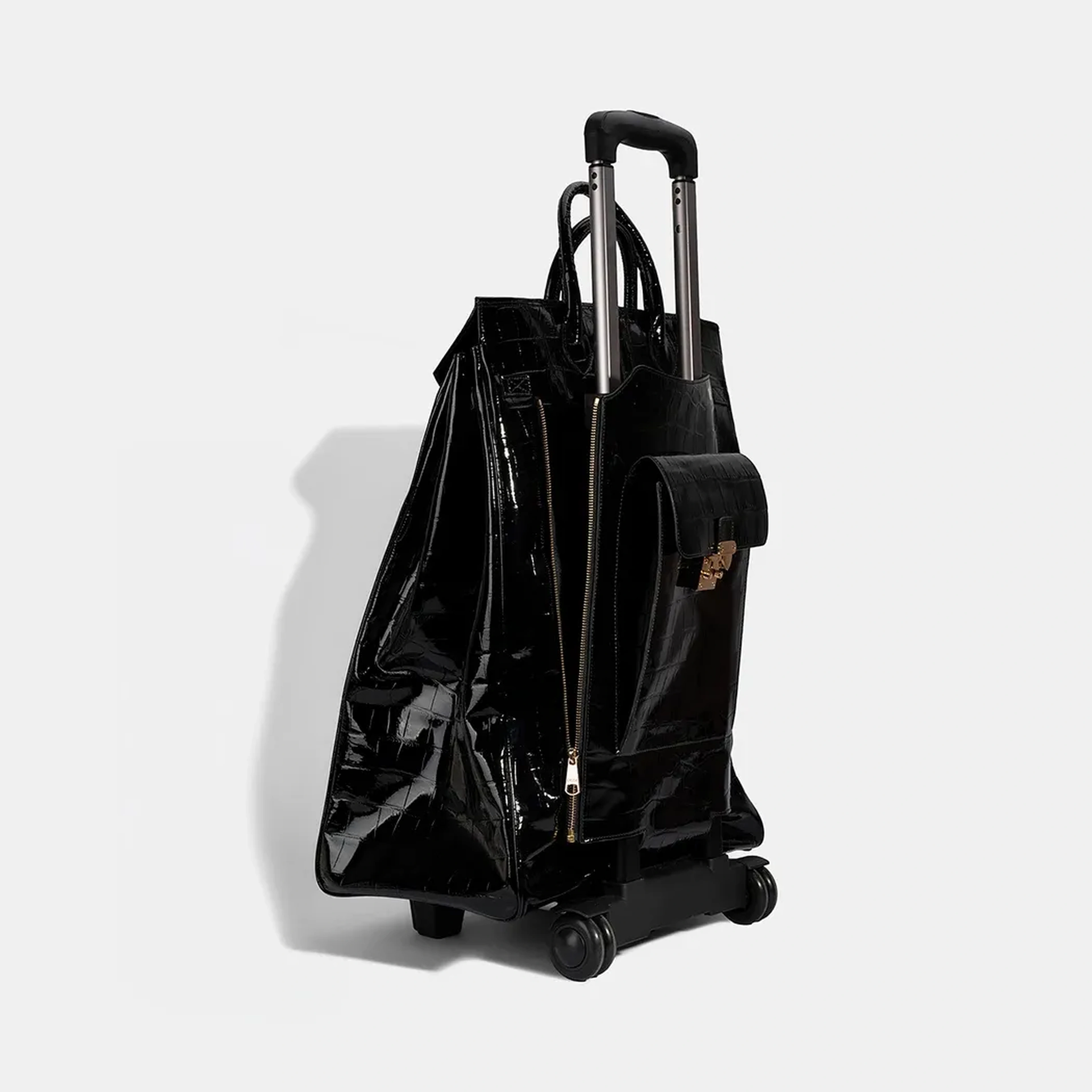 Siyah Kroko Baskılı Rugan Deri Kabin Valiz