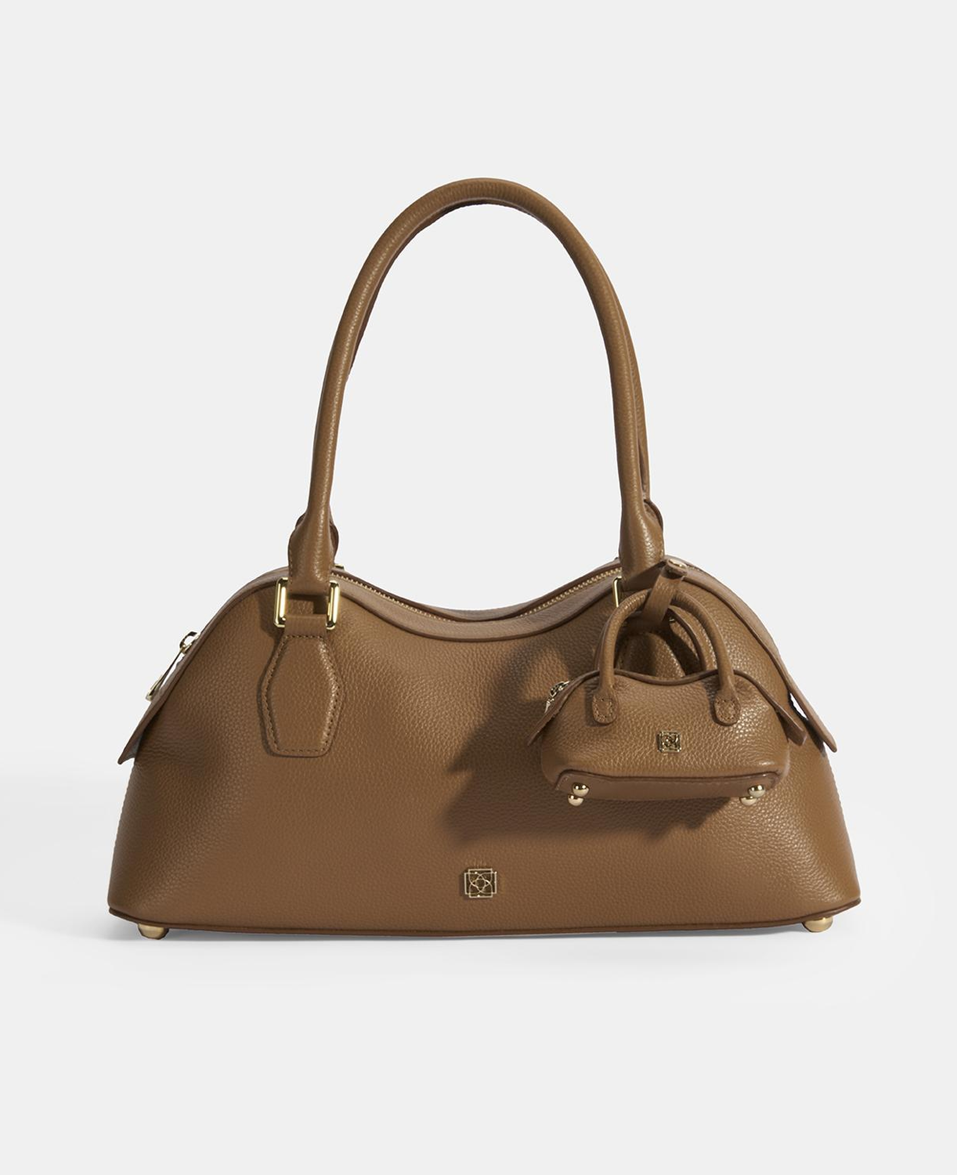 Kadın Taba Deri Çanta Aksesuarlı Büyük Omuz Çantası