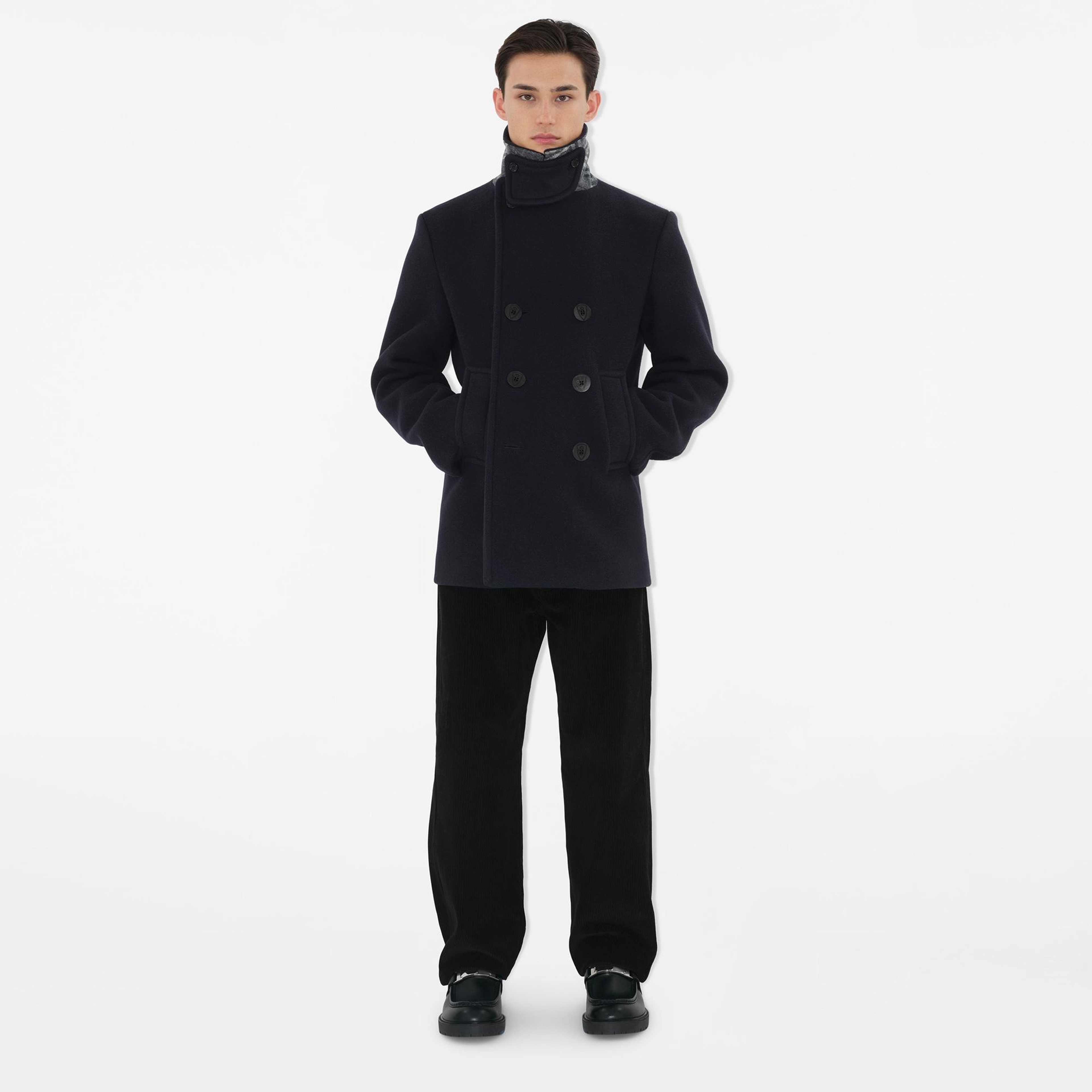 Burberry Cas Wool Pea Erkek Lacivert Palto