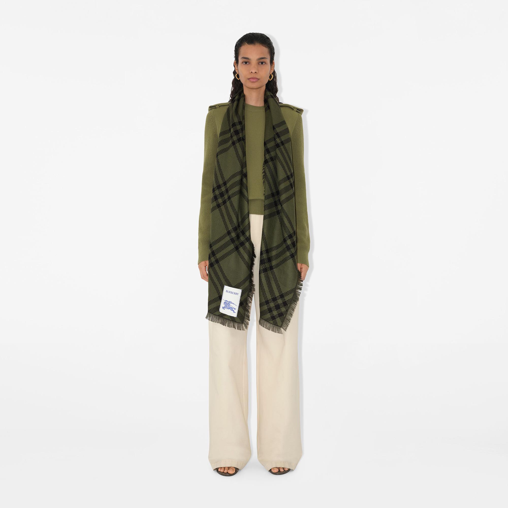 Burberry Wide Check Wool Silk Kadın Yeşil Atkı