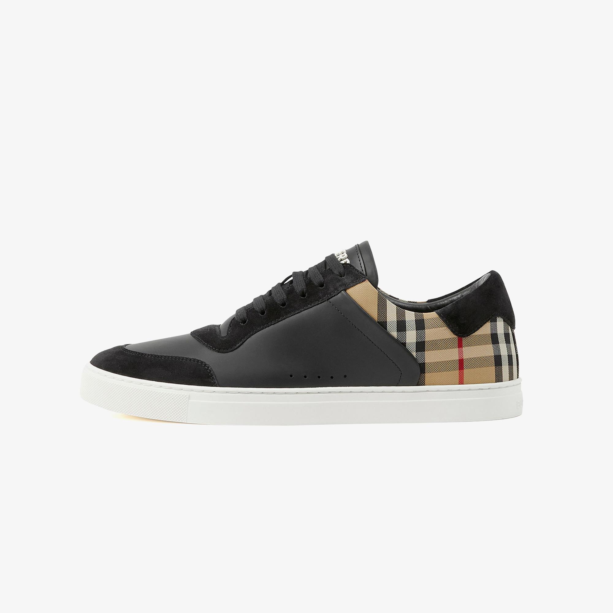 Burberry Leather, Suede and Check Erkek Siyah Sneaker