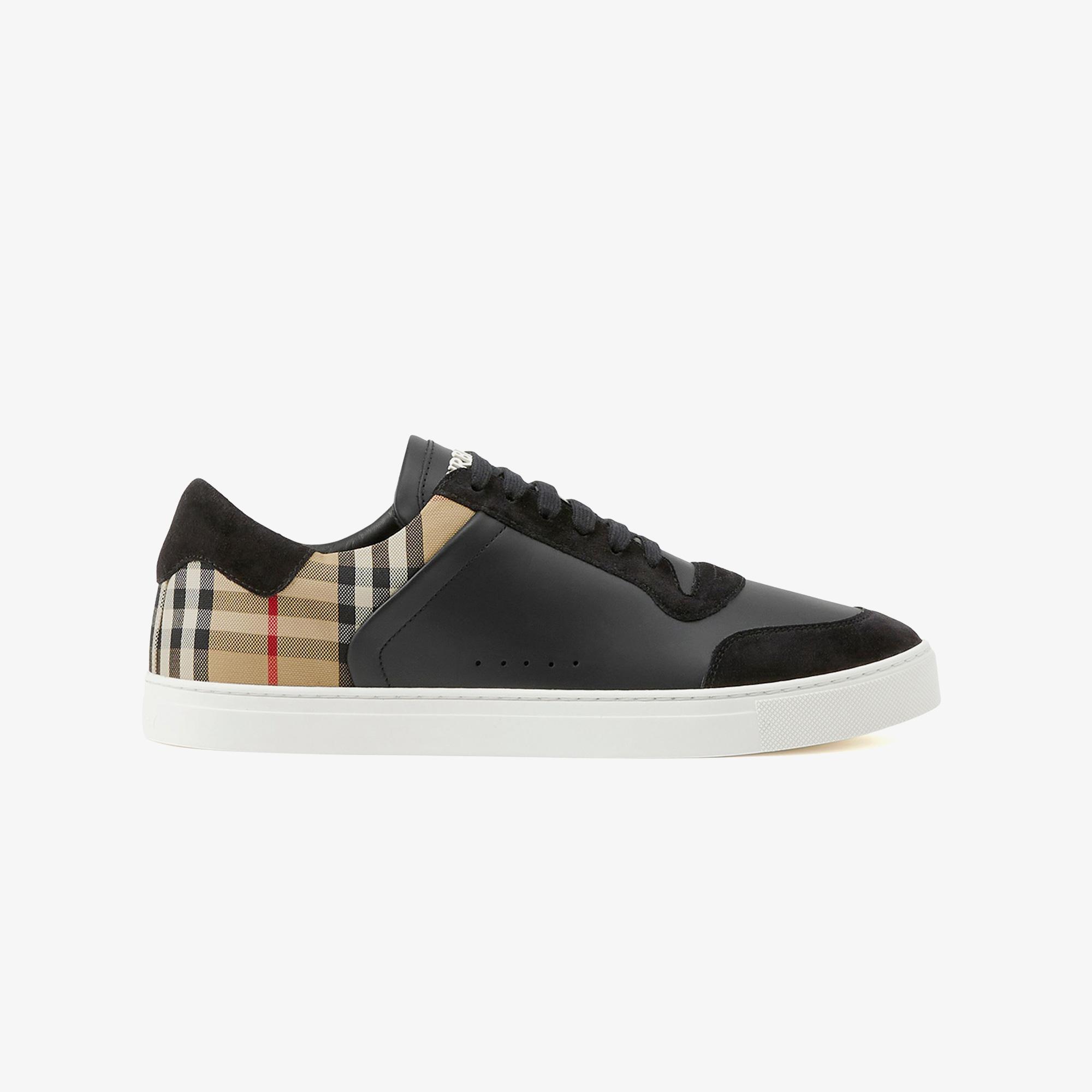 Burberry Leather, Suede and Check Erkek Siyah Sneaker