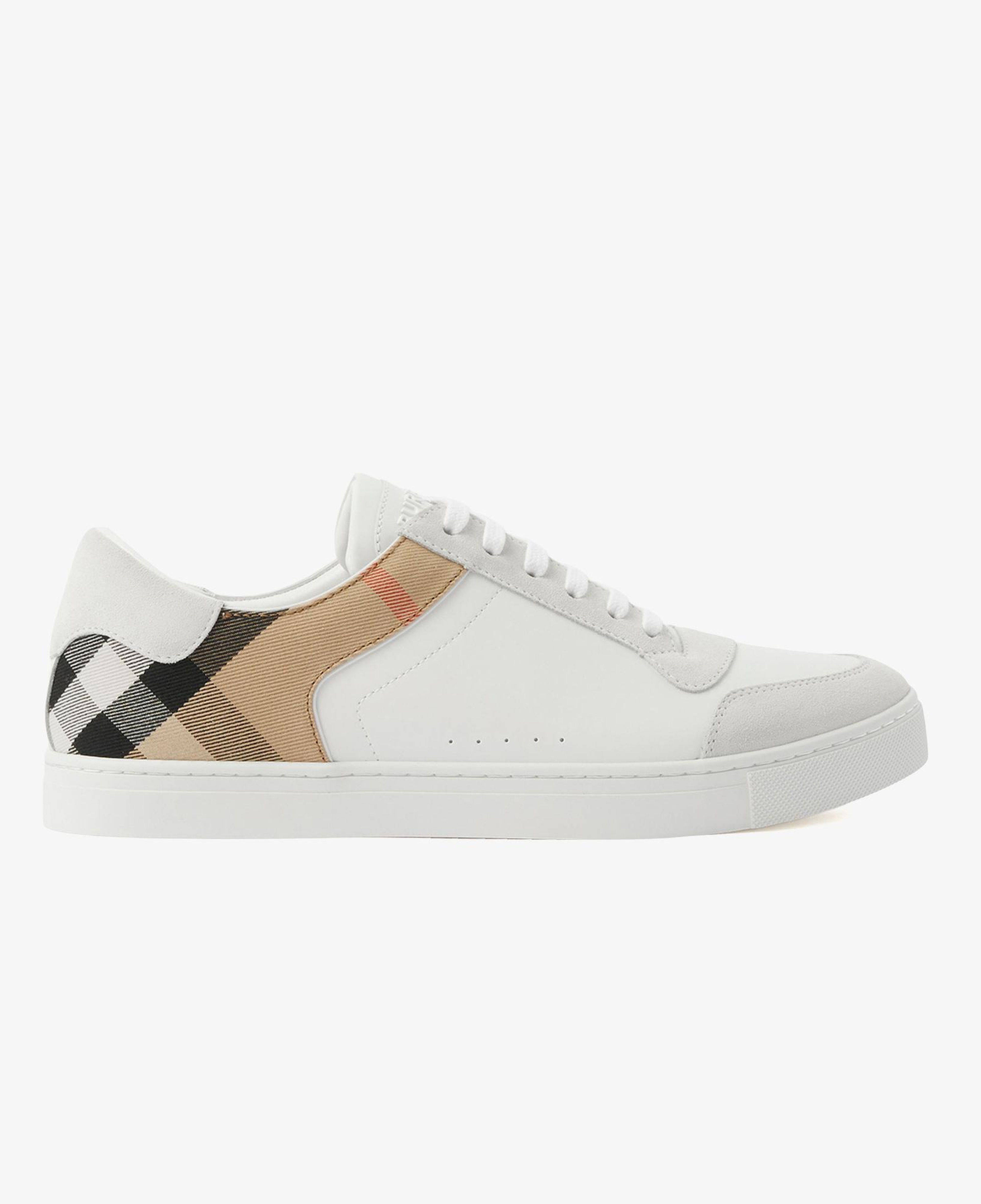 Burberry New Reeth Low Leather Suede And House Cotton Erkek Beyaz Sneaker