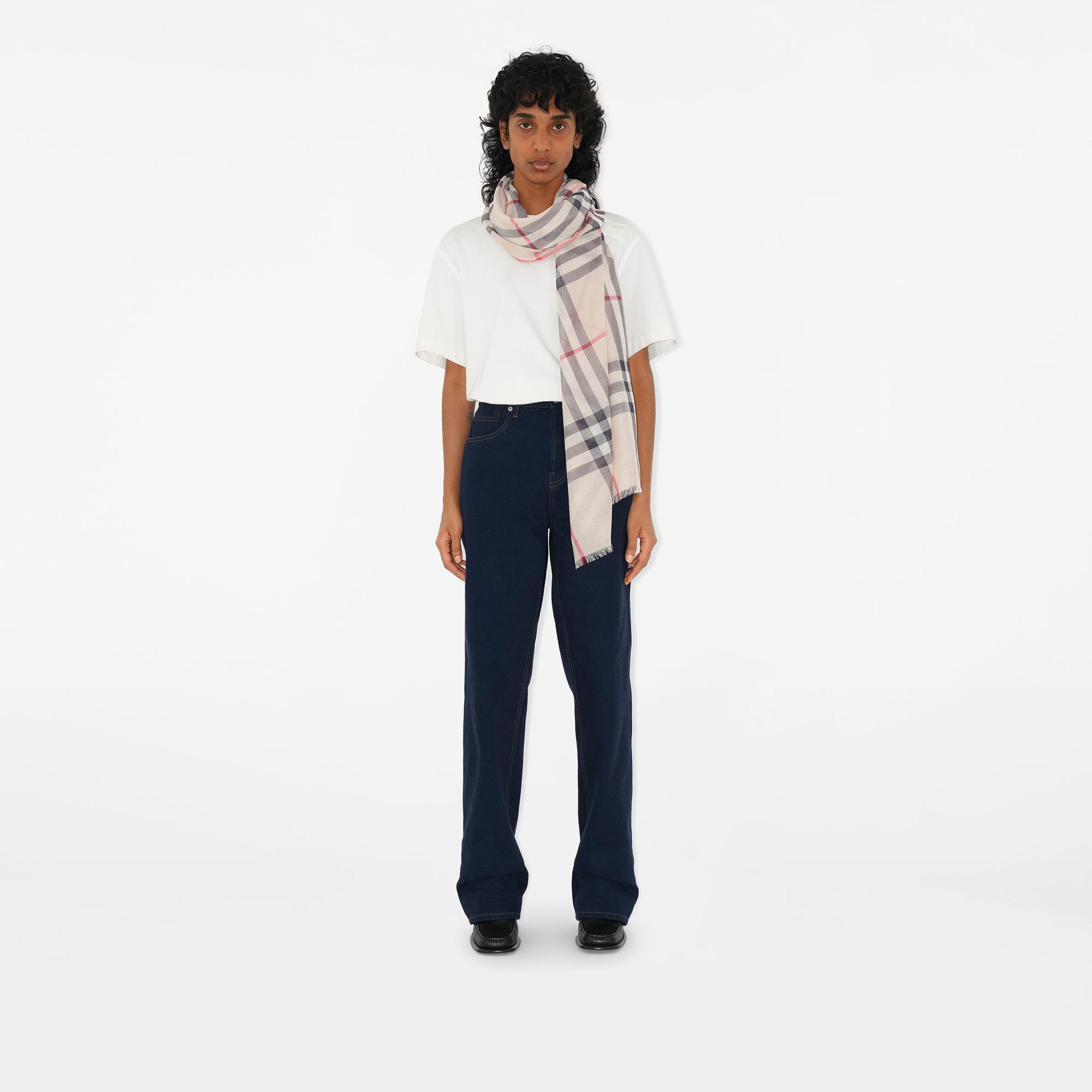 Burberry Gauze Wool Silk Kadın Krem Atkı