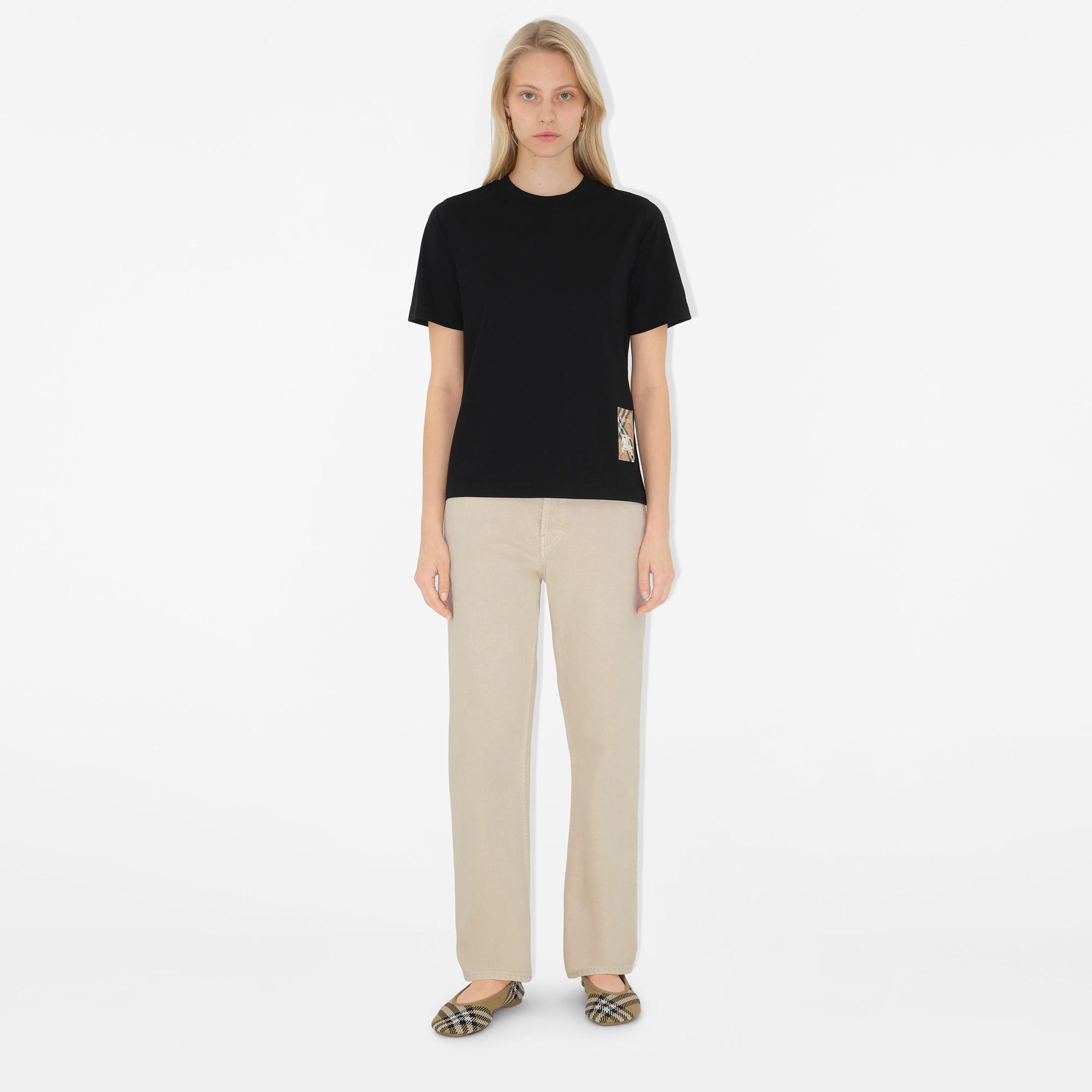 Burberry For Label Cotton Kadın Siyah T-Shirt