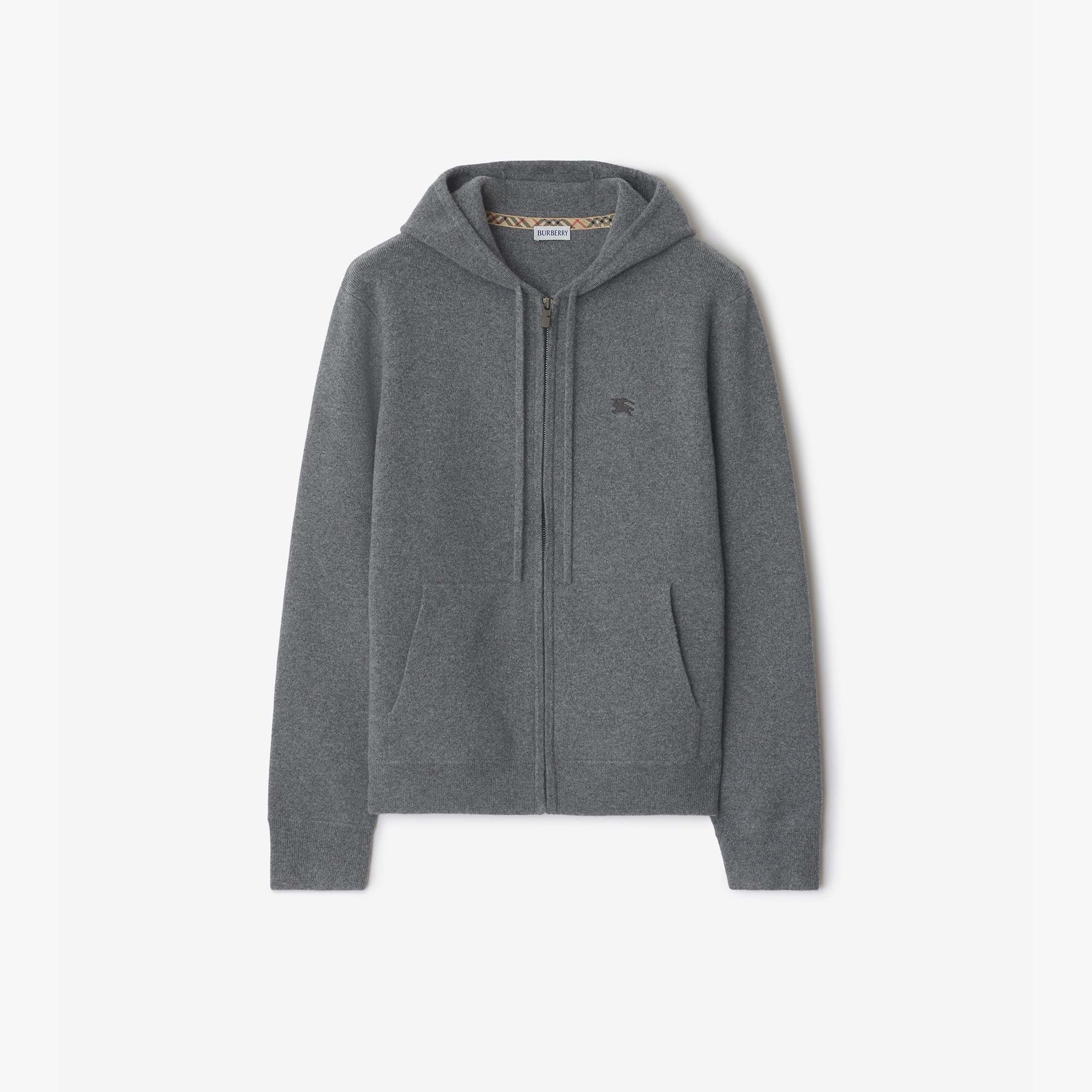 Burberry Cashmere Blend Zip Erkek Gri Hoodie