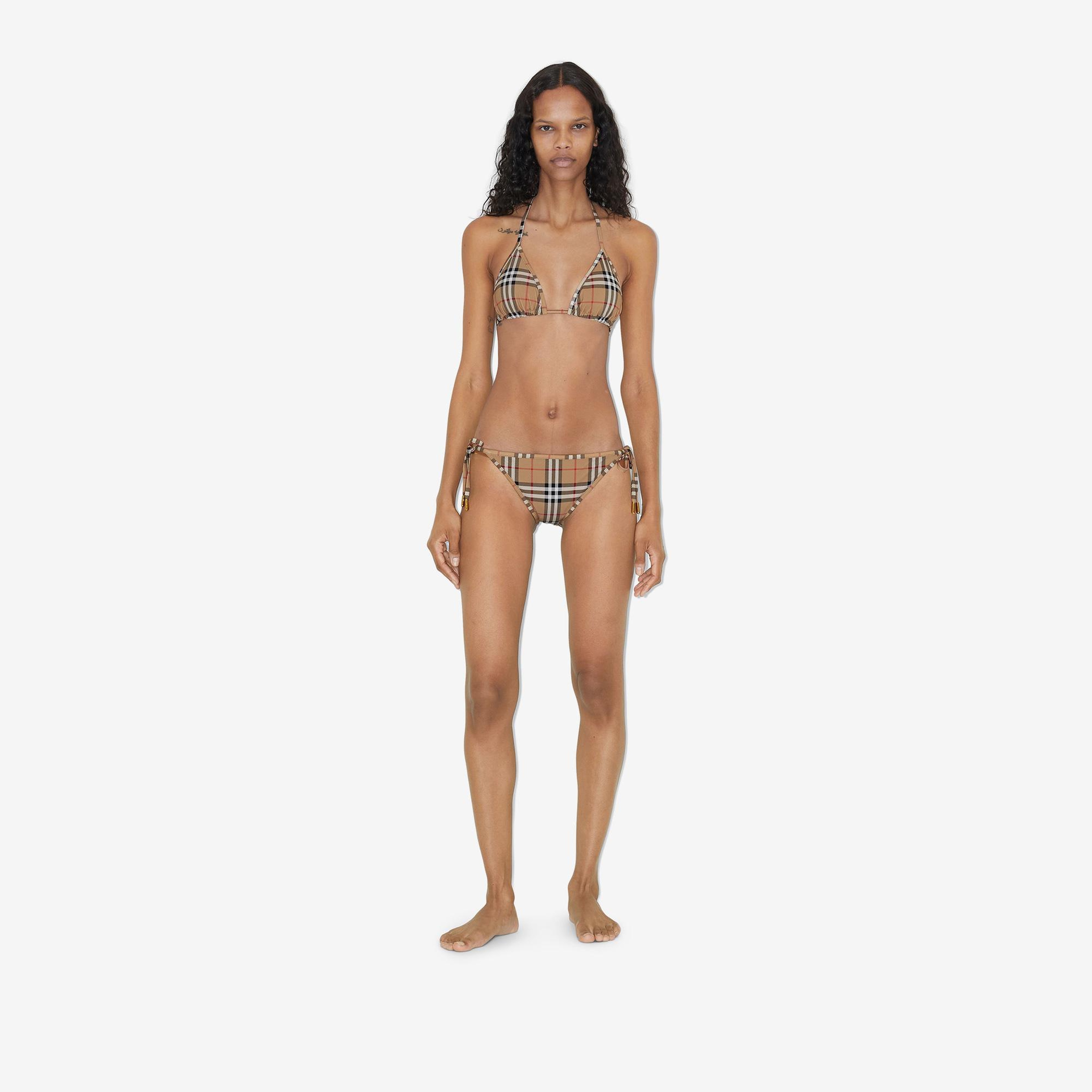 Burberry Check Triangle Kadın Bej Bikini Üstü