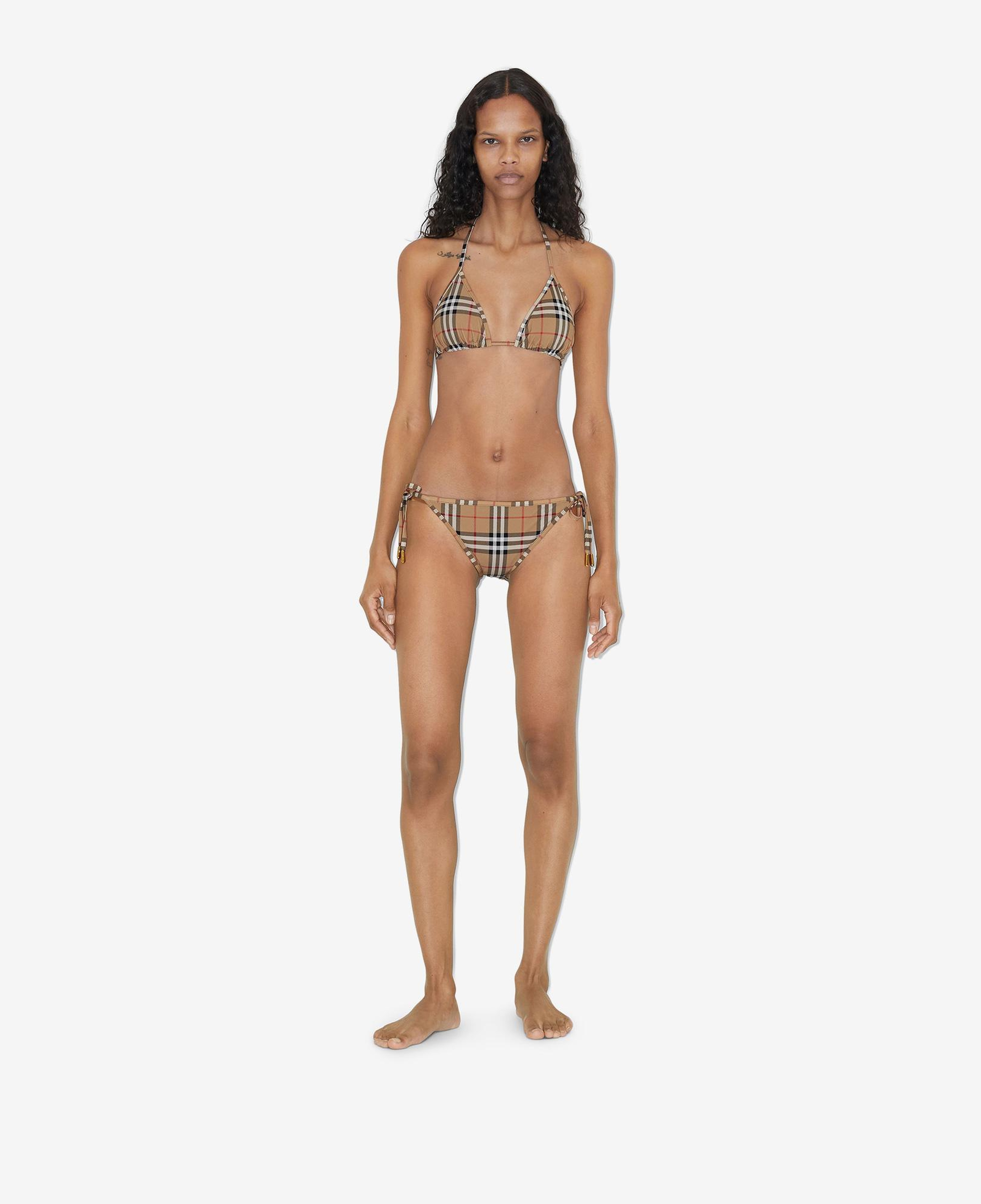 Burberry Check Triangle Kadın Bej Bikini Üstü