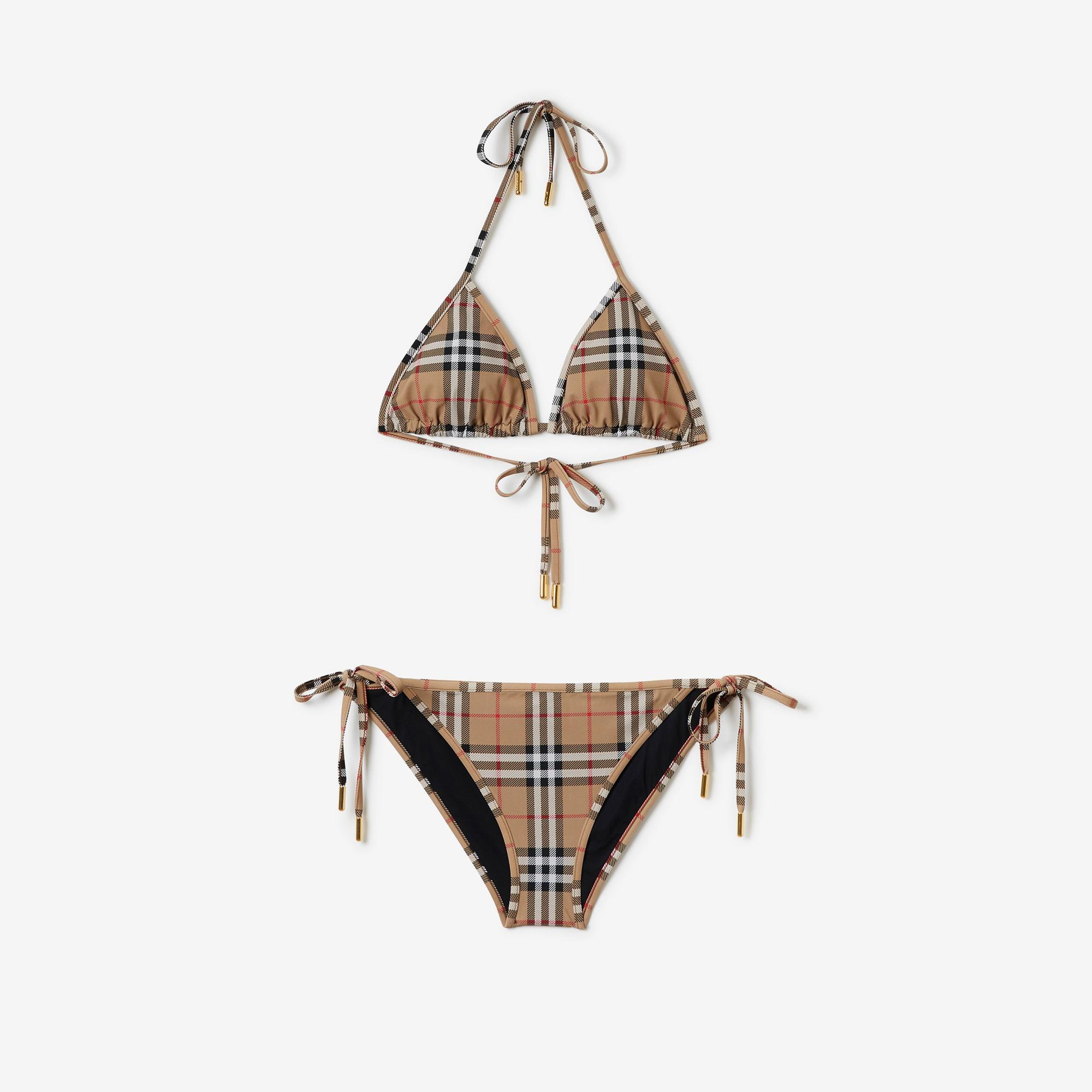 Burberry Check Triangle Kadın Bej Bikini Üstü