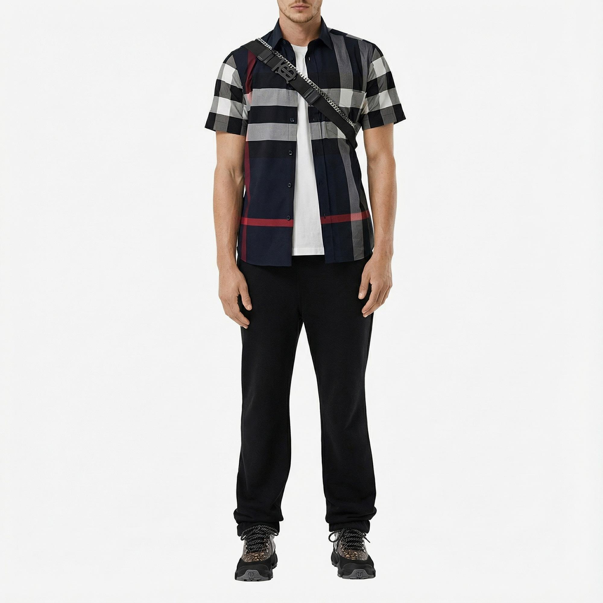 Burberry Somerton Stretch Cotton Poplin Erkek Lacivert Gömlek