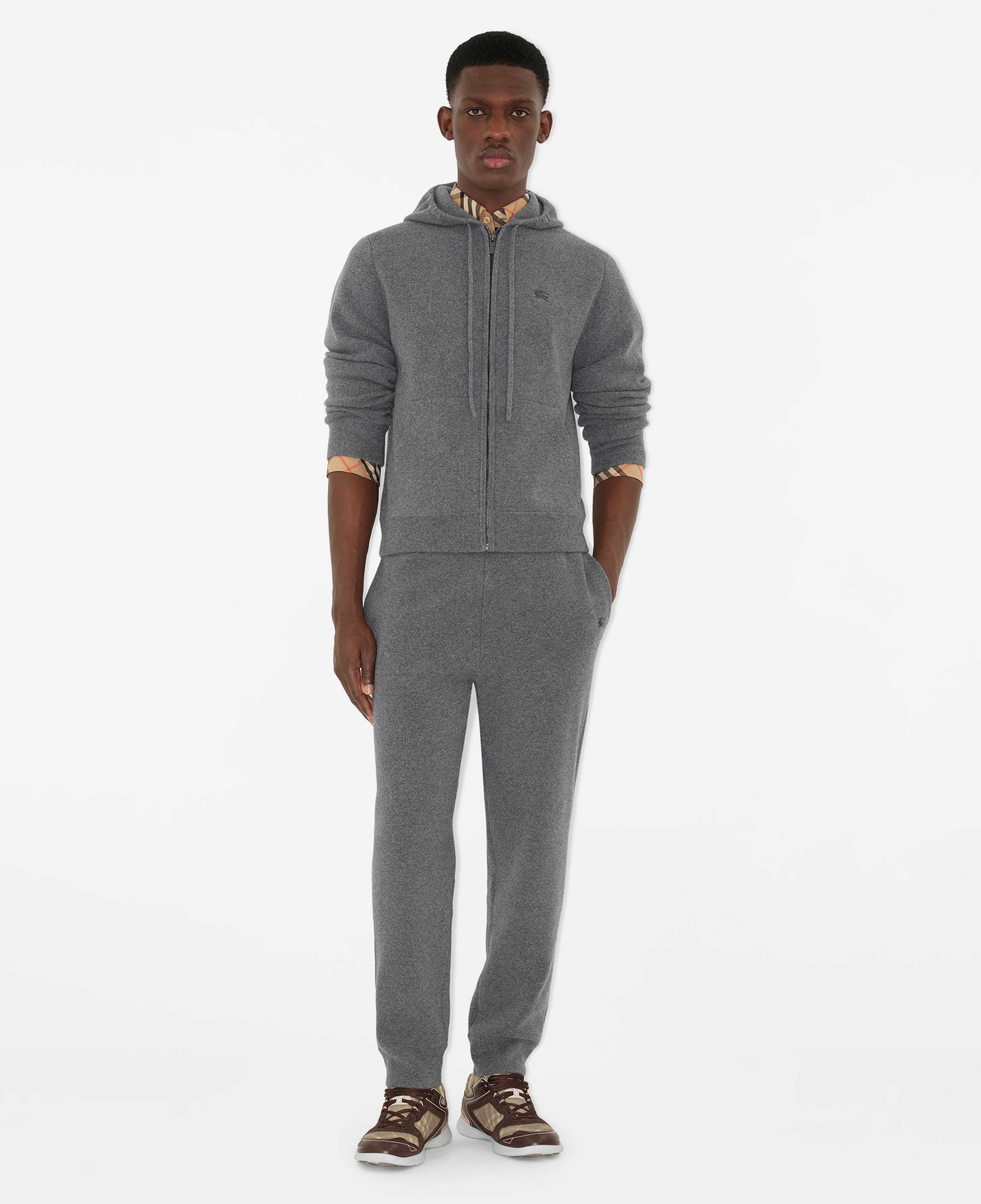 Burberry Cashmere Blend Zip Erkek Gri Hoodie