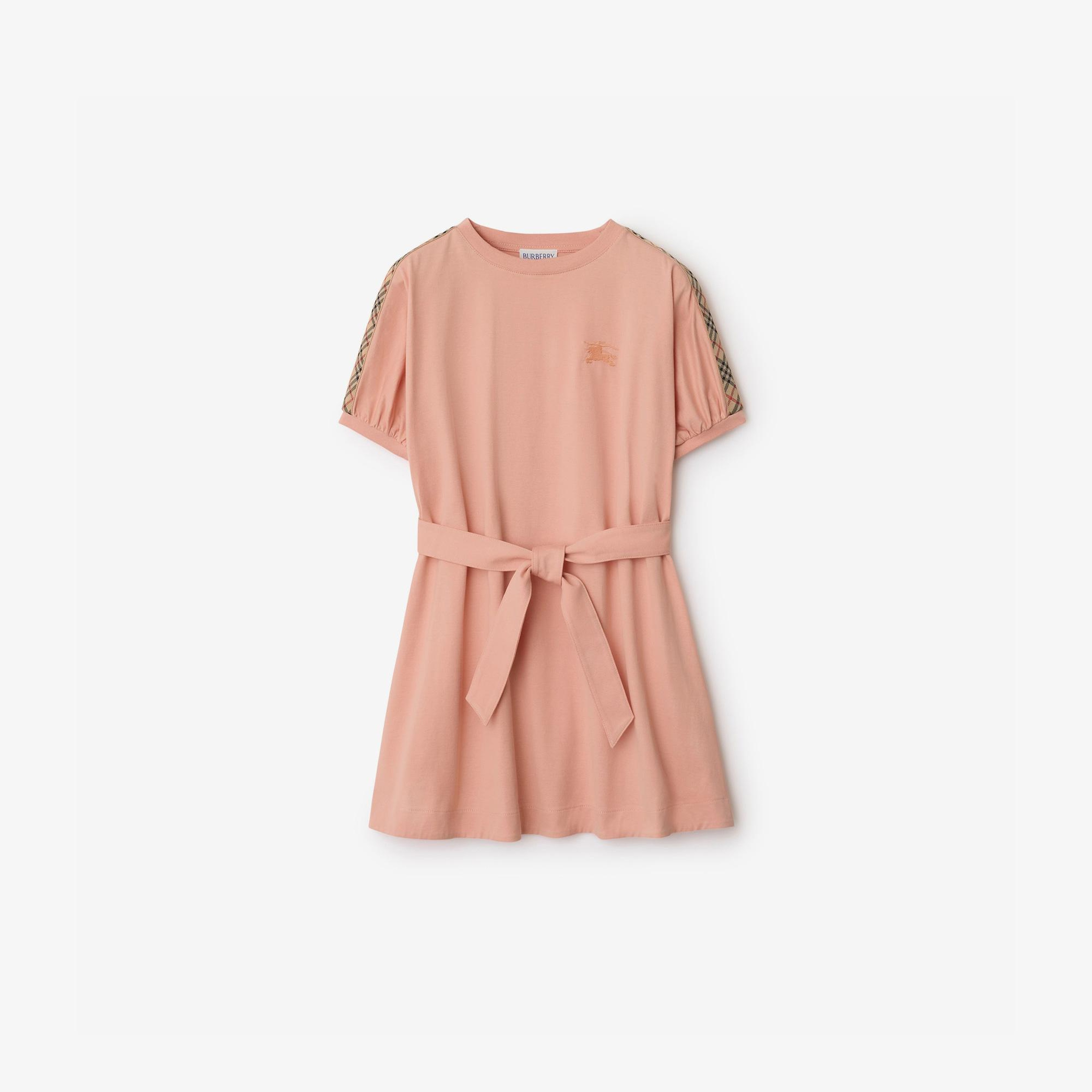 Burberry Gladys Tape Check Trim Cotton Çocuk Pembe Elbise