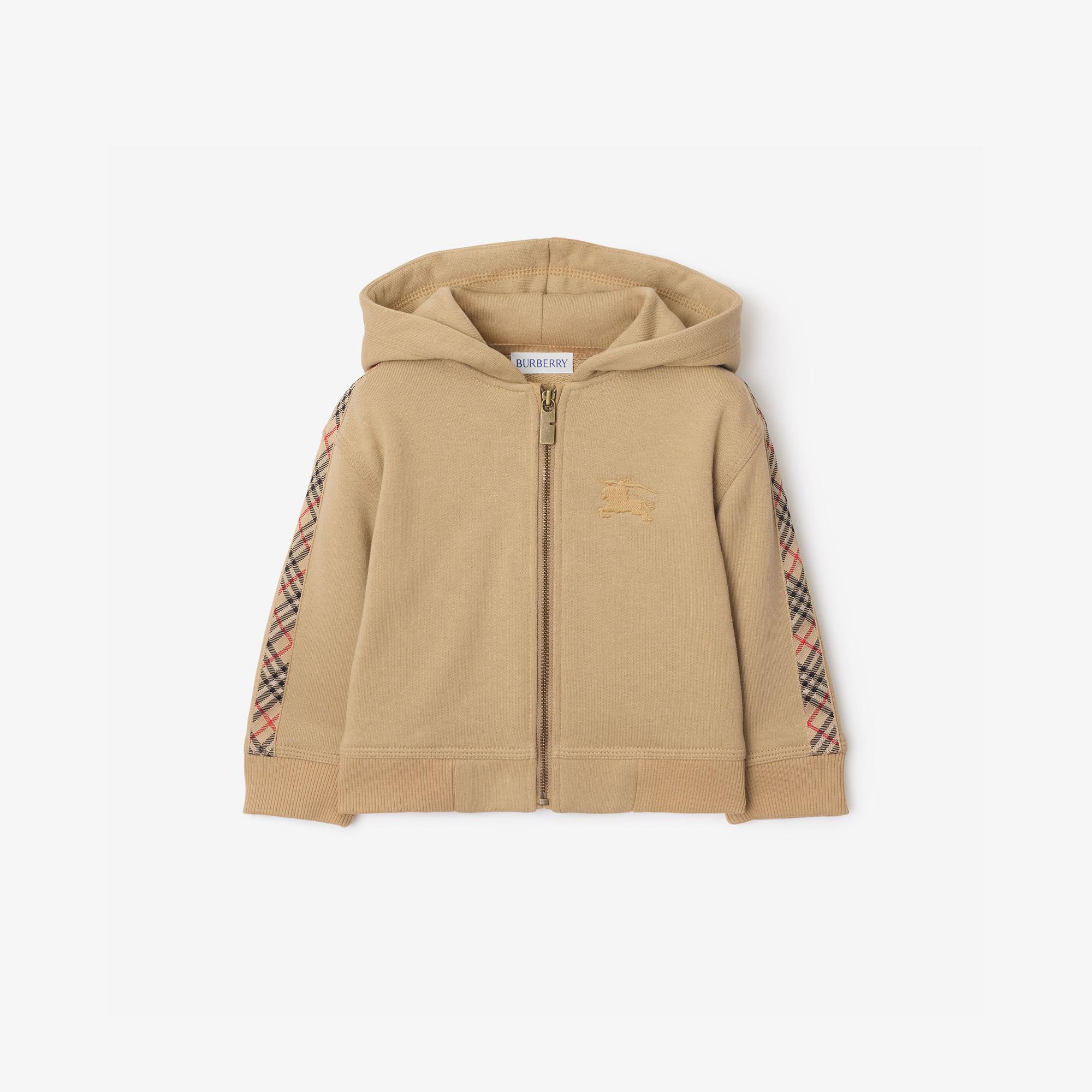 Burberry Clyde Check Trim Cotton Çocuk Bej Sweatshirt