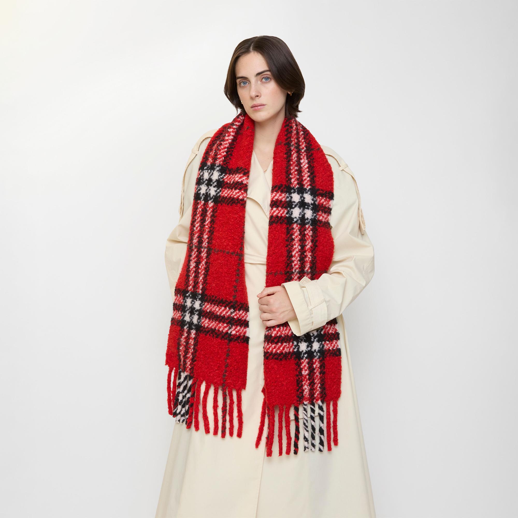 Burberry Check Boucle Kadın Kırmızı Atkı