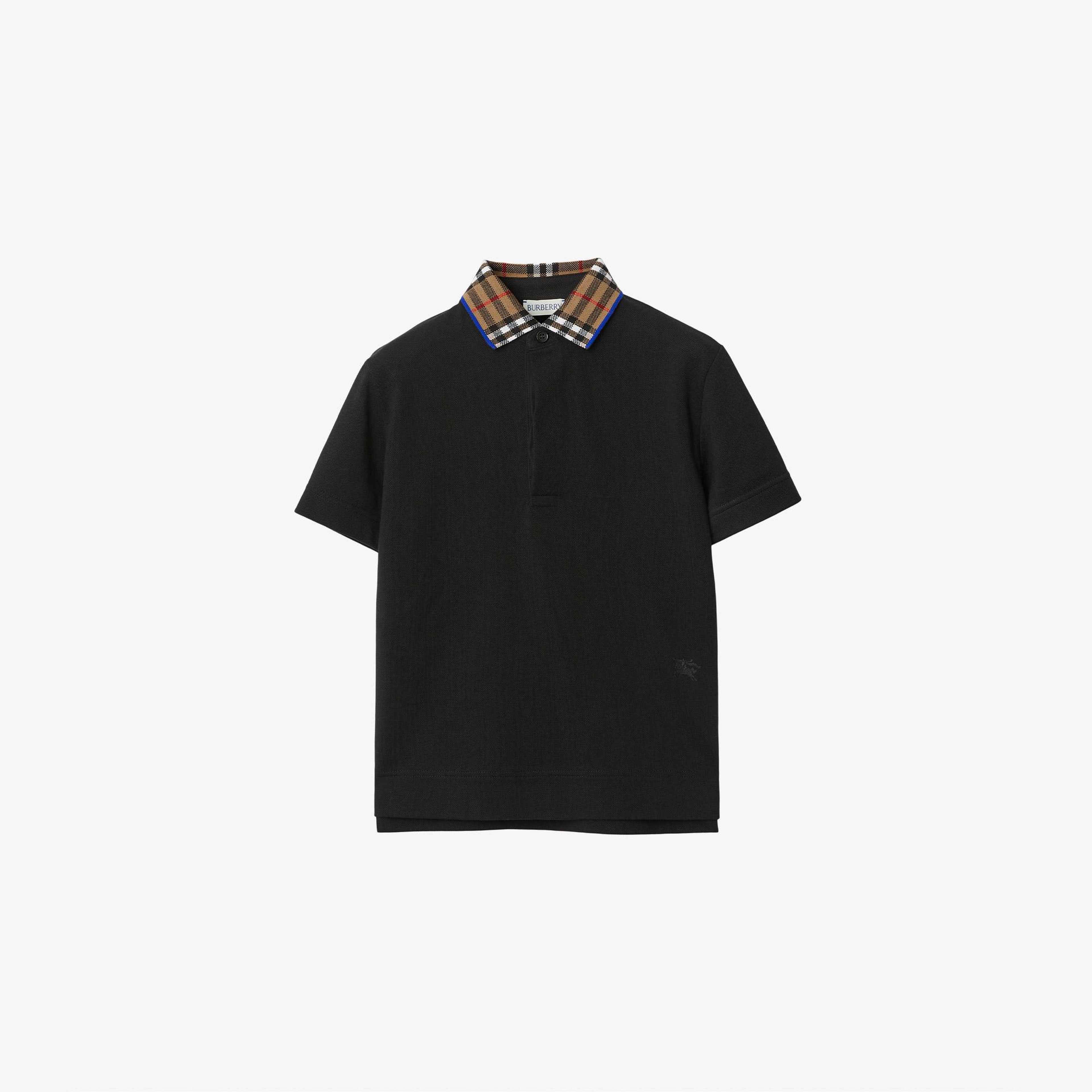 Burberry Check Yaka Detaylı Pamuklu Çocuk Siyah Polo