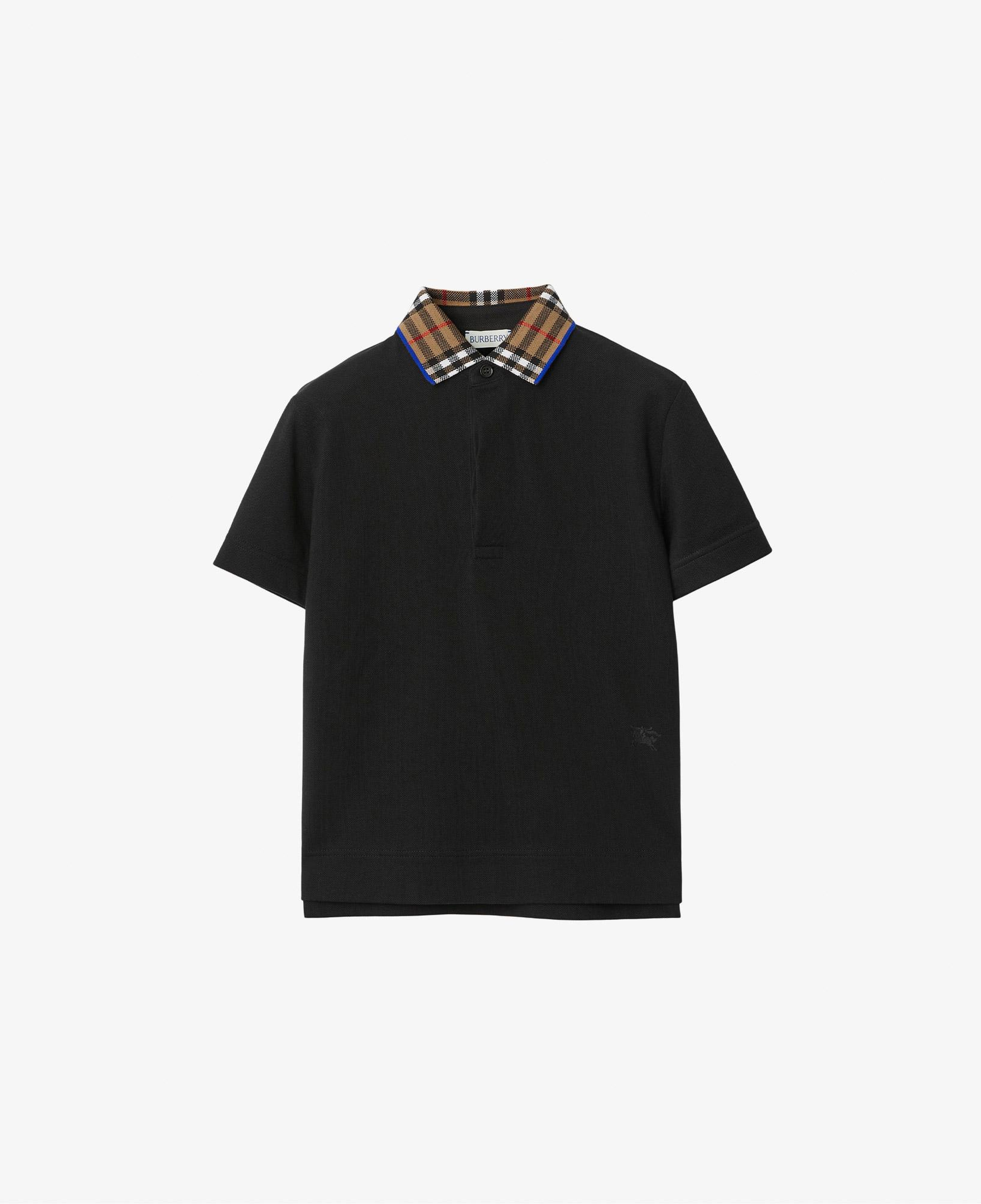 Burberry Check Yaka Detaylı Pamuklu Çocuk Siyah Polo