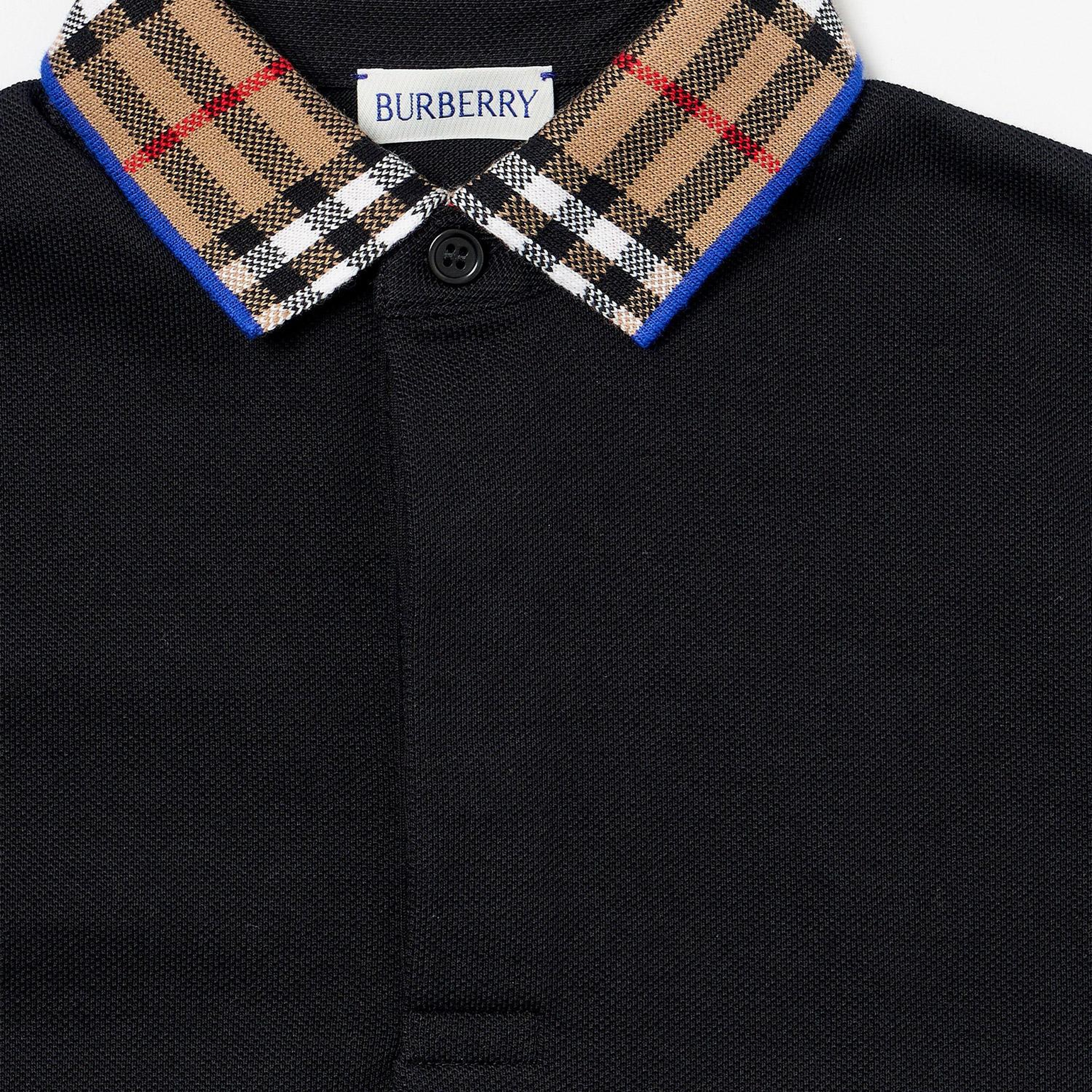 Burberry Check Yaka Detaylı Pamuklu Çocuk Siyah Polo