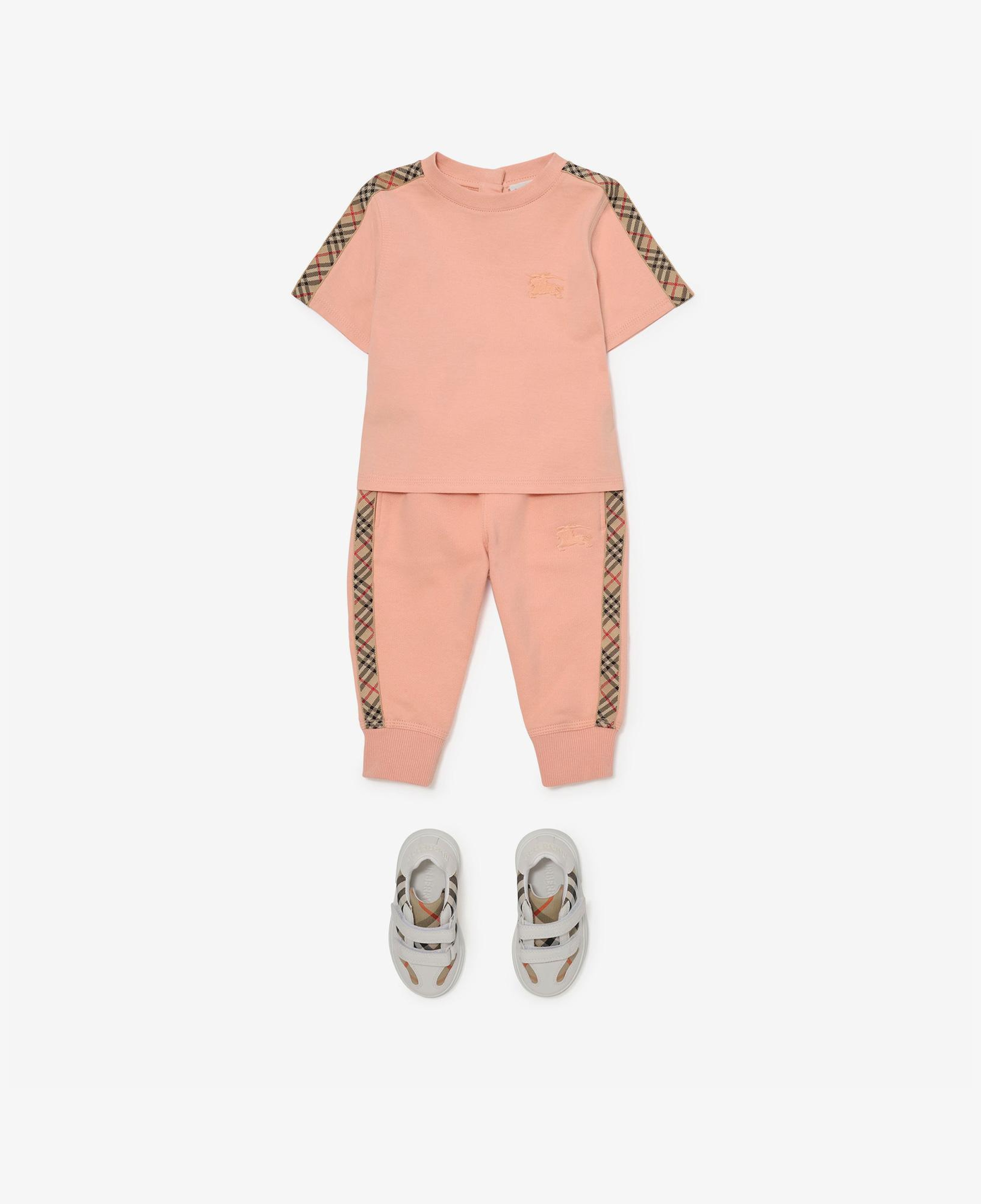 Burberry Cedar Check Trim Cotton Çocuk Pembe T-Shirt