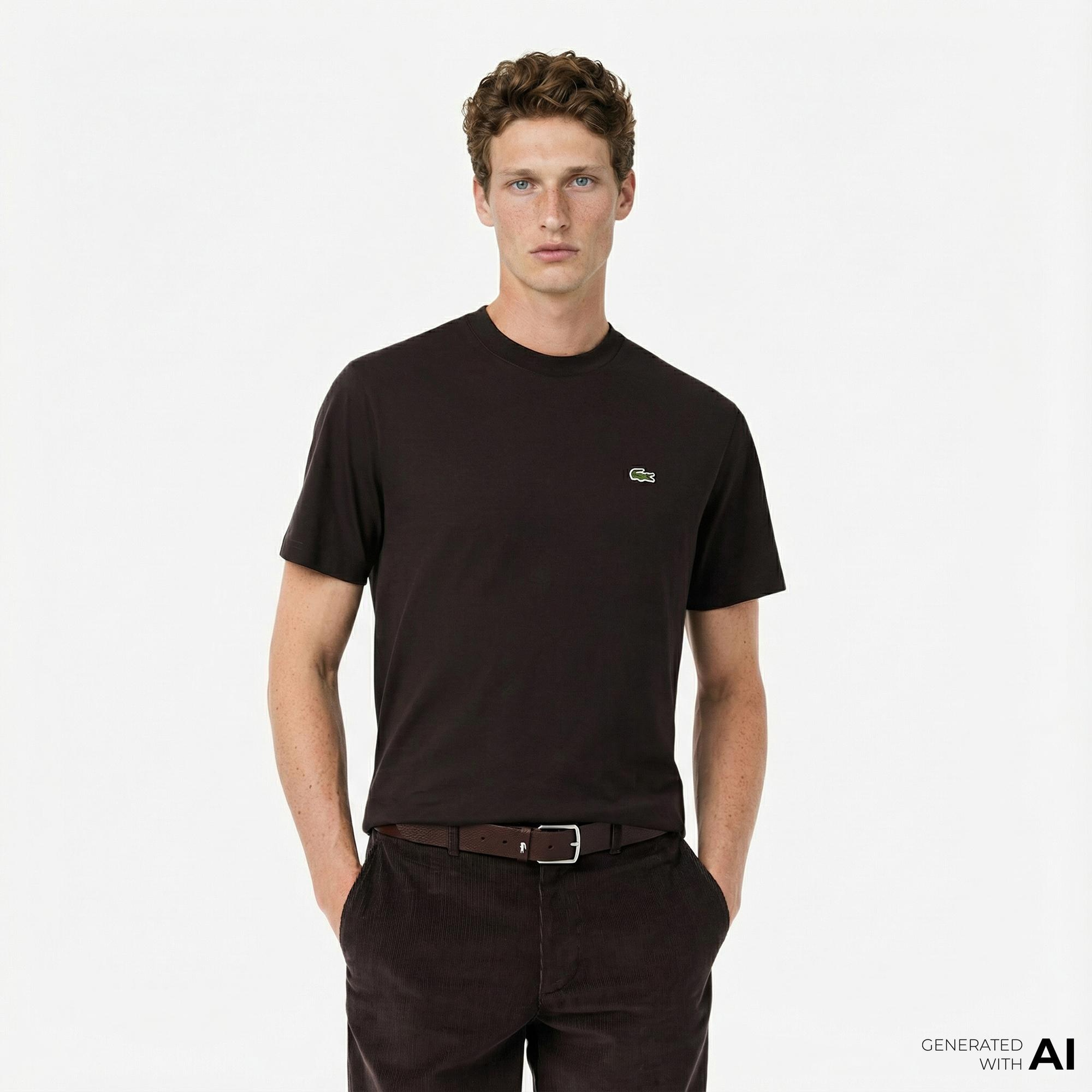 Lacoste Erkek Classic Fit Bisiklet Yaka Kahverengi T-Shirt